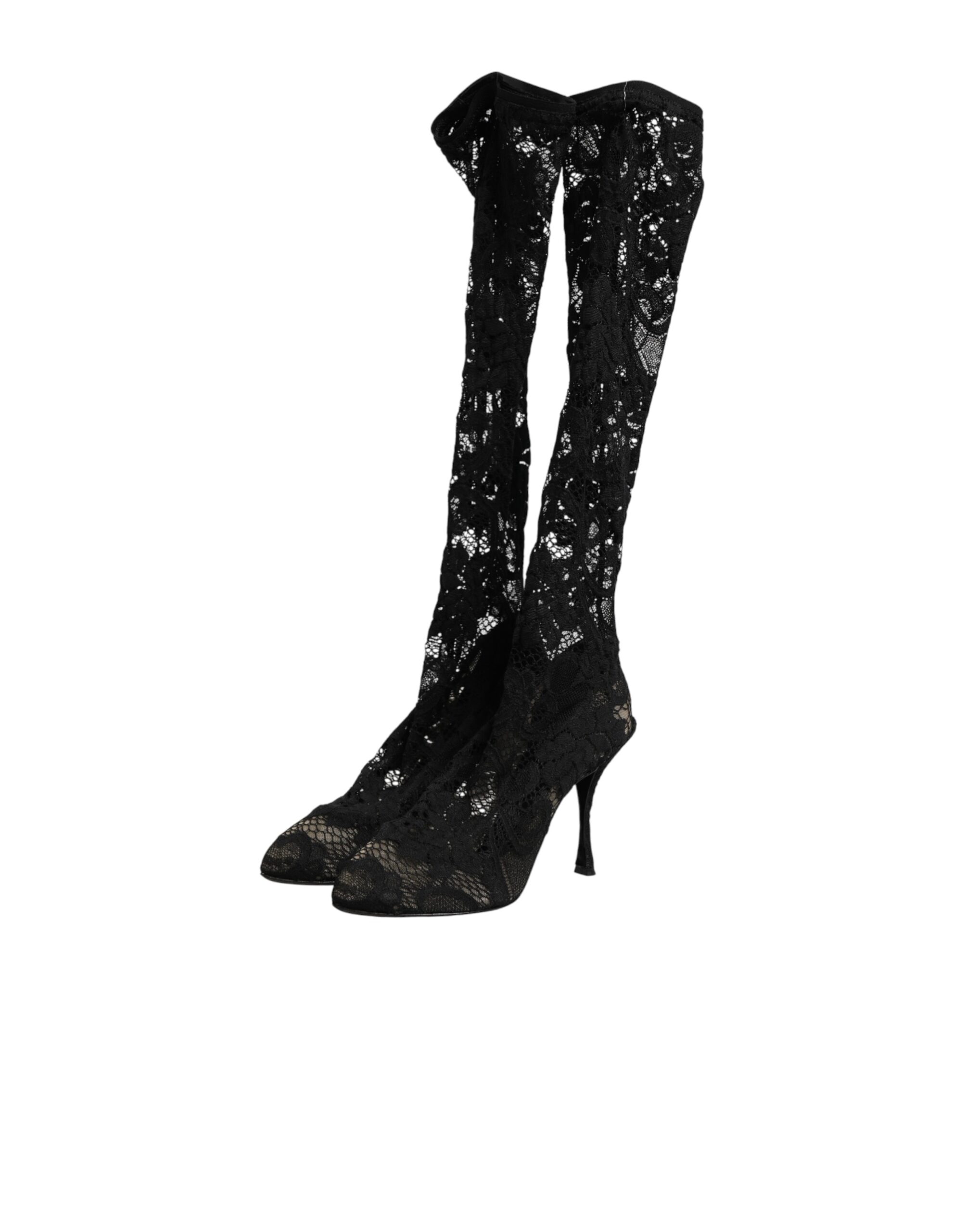 Dolce & Gabbana Black Pumps Taormina Lace Socks Boots Shoes - Image 4