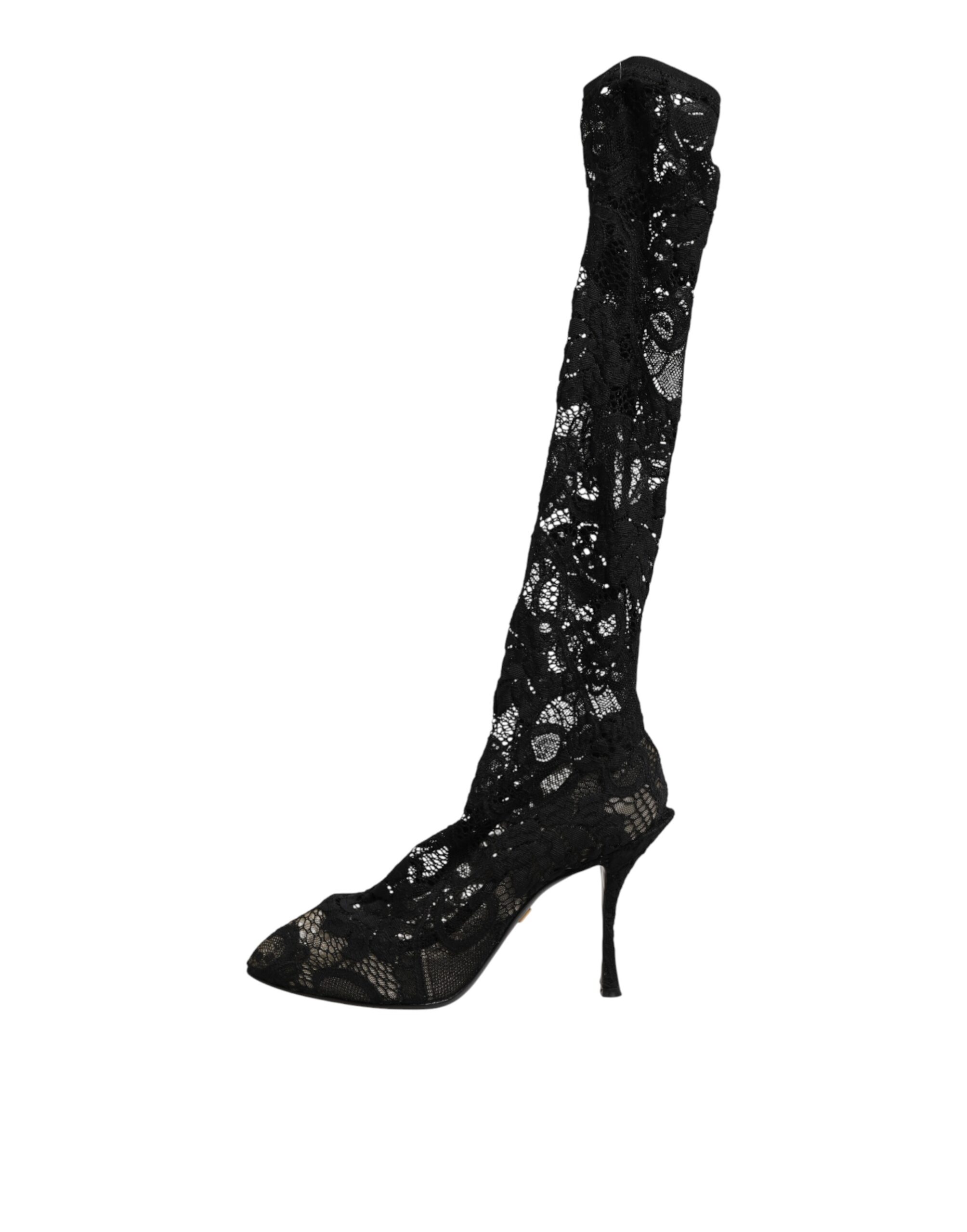 Dolce & Gabbana Black Pumps Taormina Lace Socks Boots Shoes - Image 6