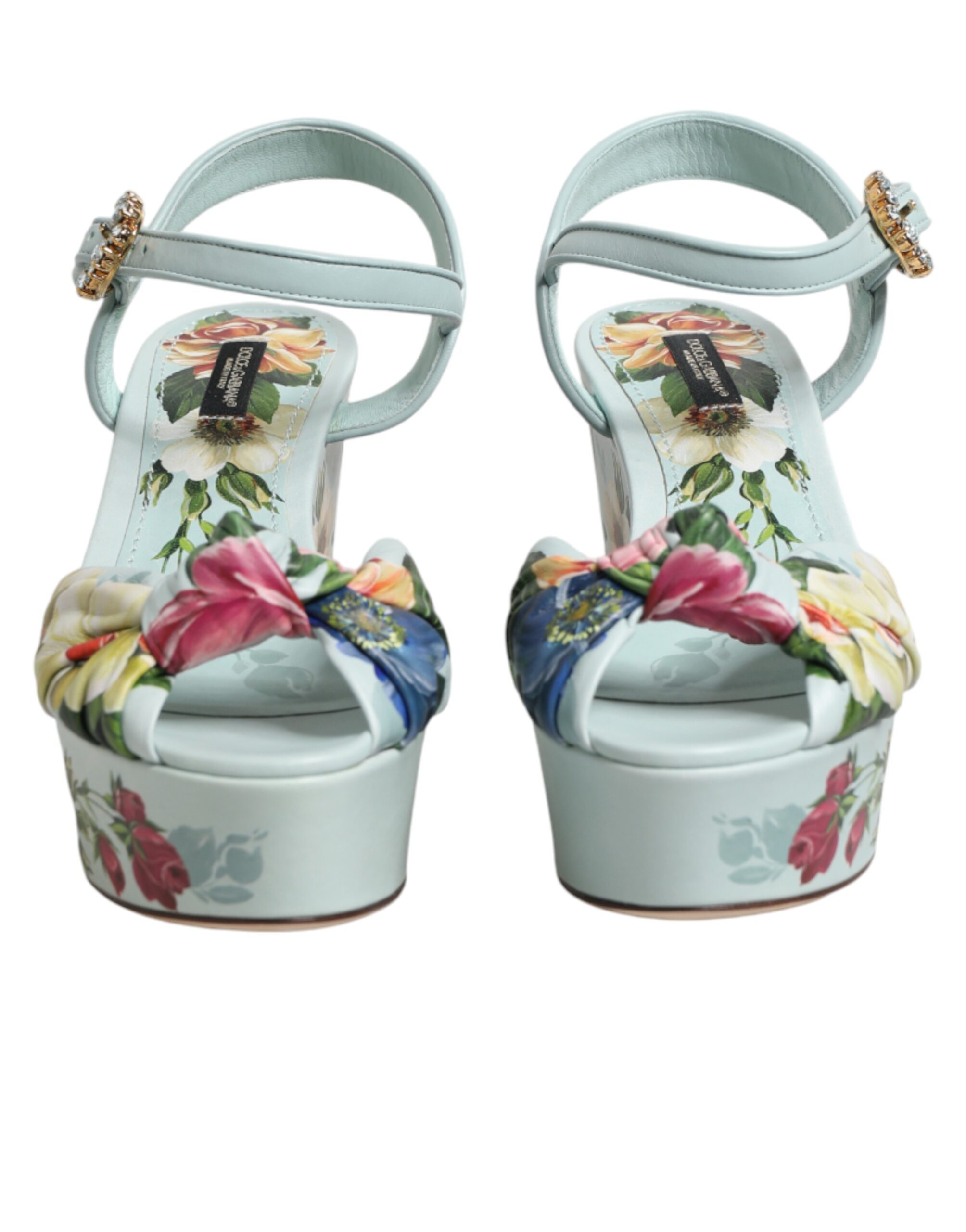 Dolce & Gabbana Green Floral Ankle Strap Wedge Sandals Shoes - Image 3