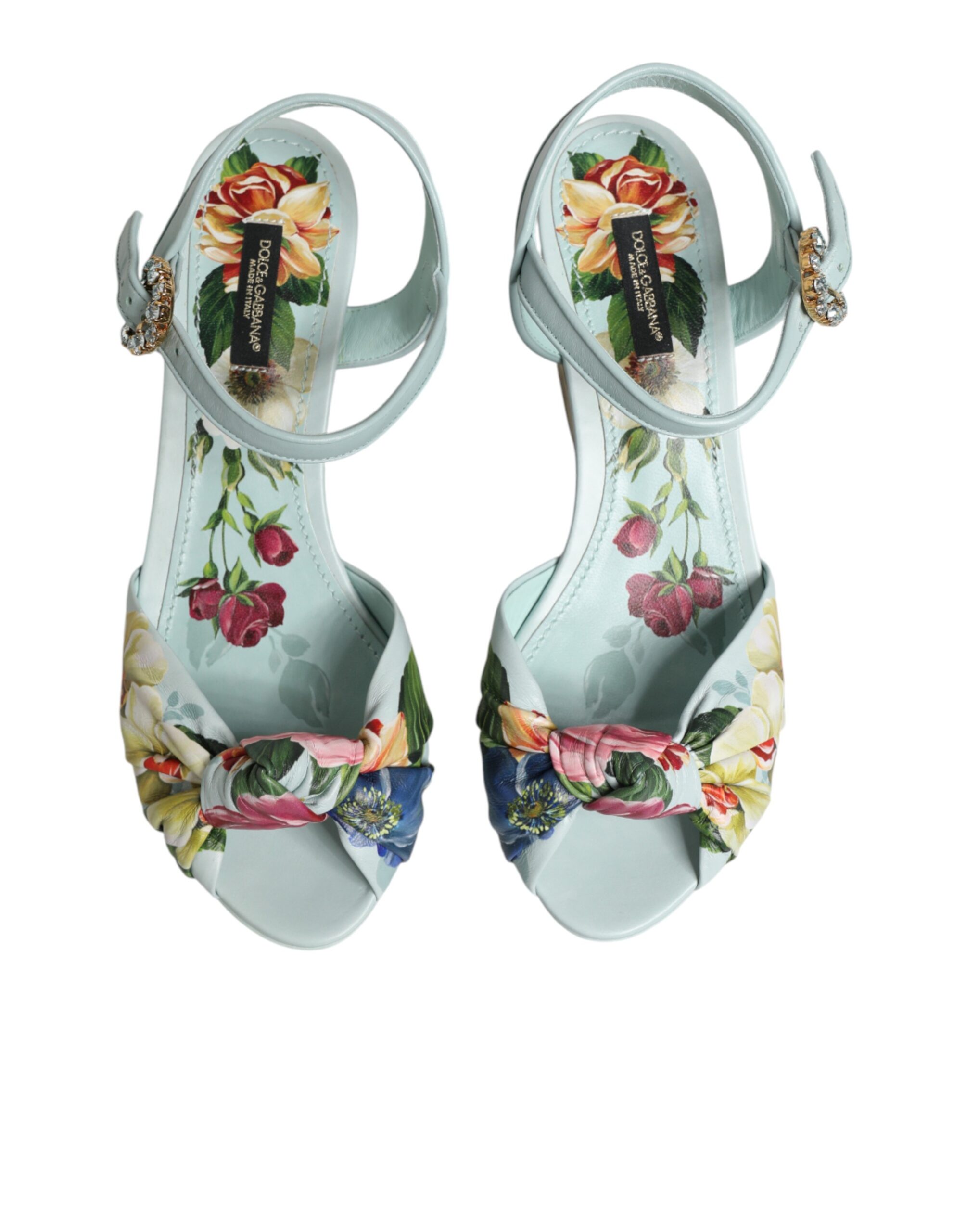 Dolce & Gabbana Green Floral Ankle Strap Wedge Sandals Shoes - Image 4