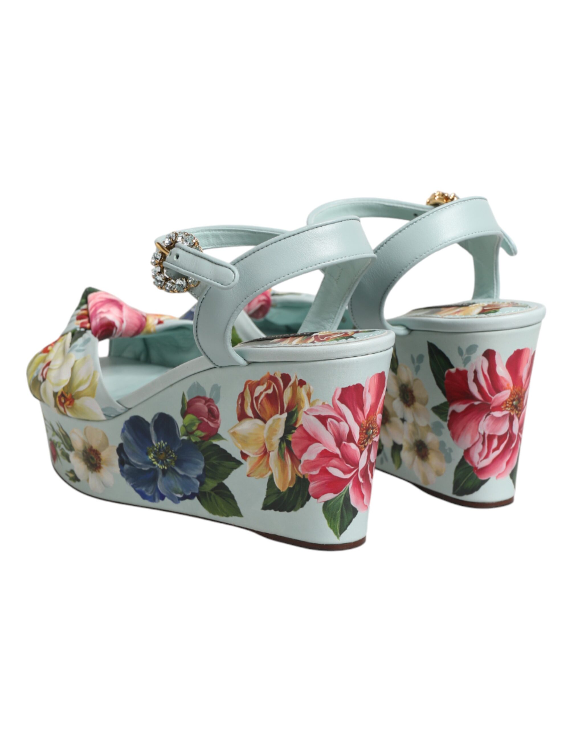 Dolce & Gabbana Green Floral Ankle Strap Wedge Sandals Shoes - Image 6