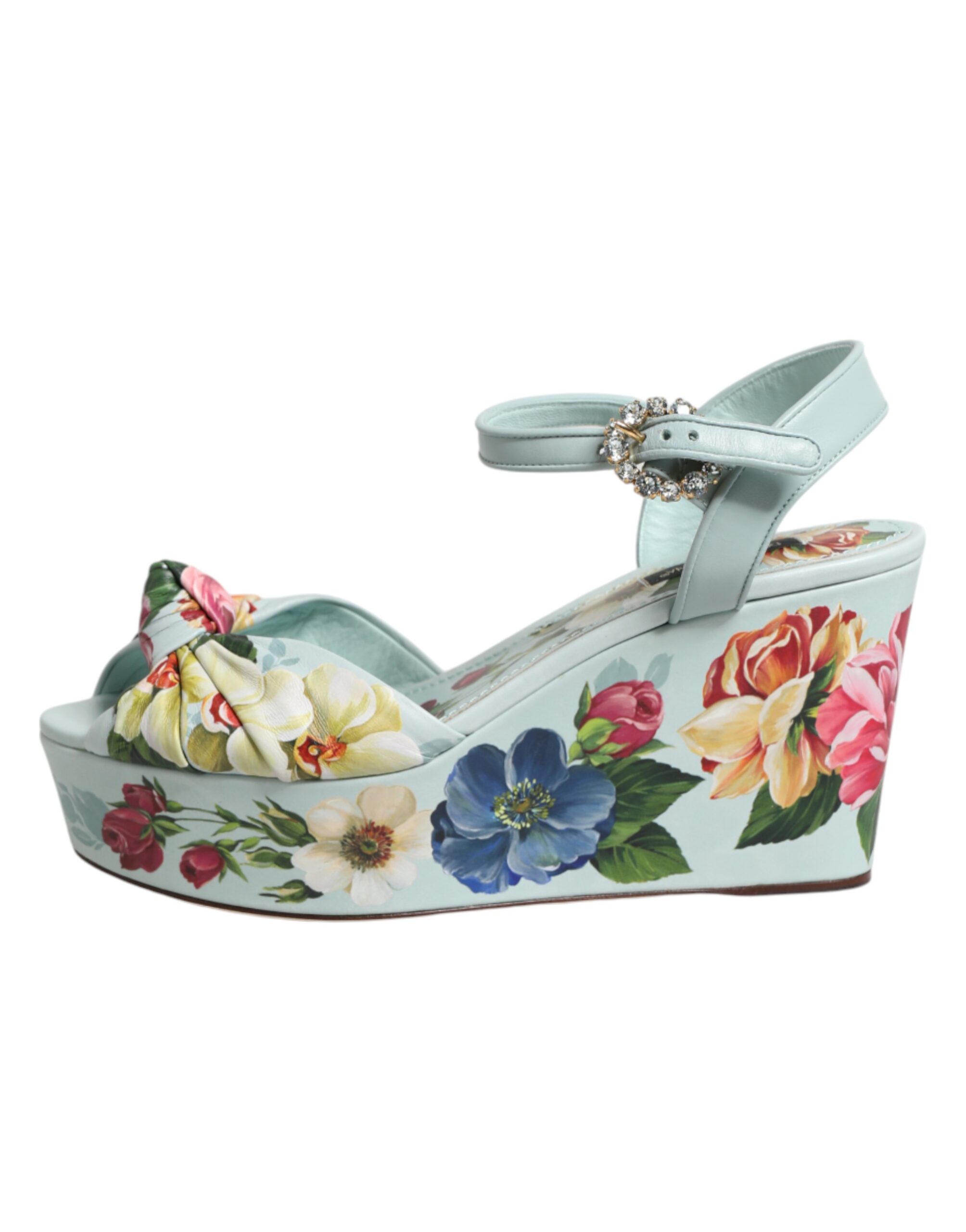 Dolce & Gabbana Green Floral Ankle Strap Wedge Sandals Shoes - Image 7