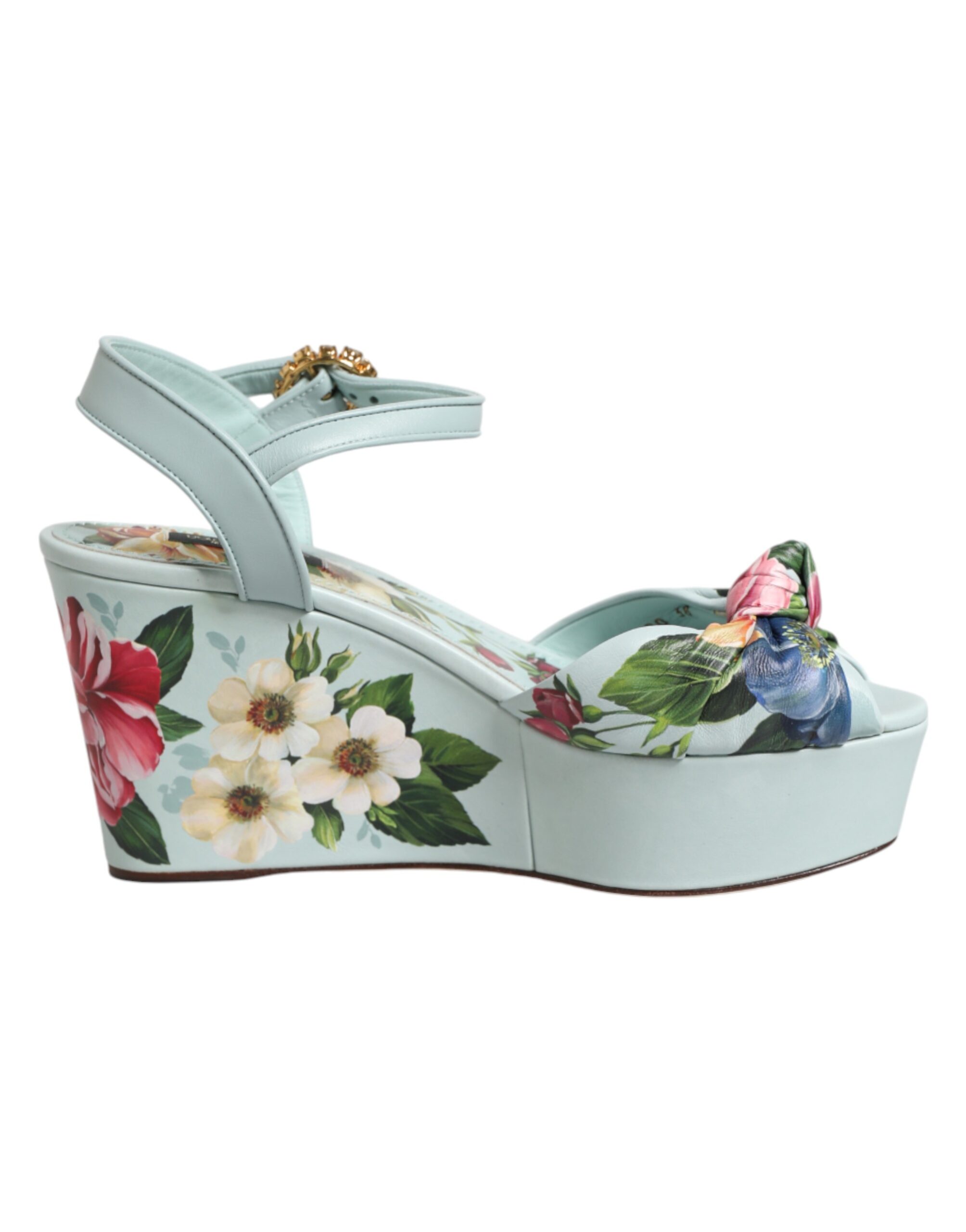 Dolce & Gabbana Green Floral Ankle Strap Wedge Sandals Shoes - Image 2