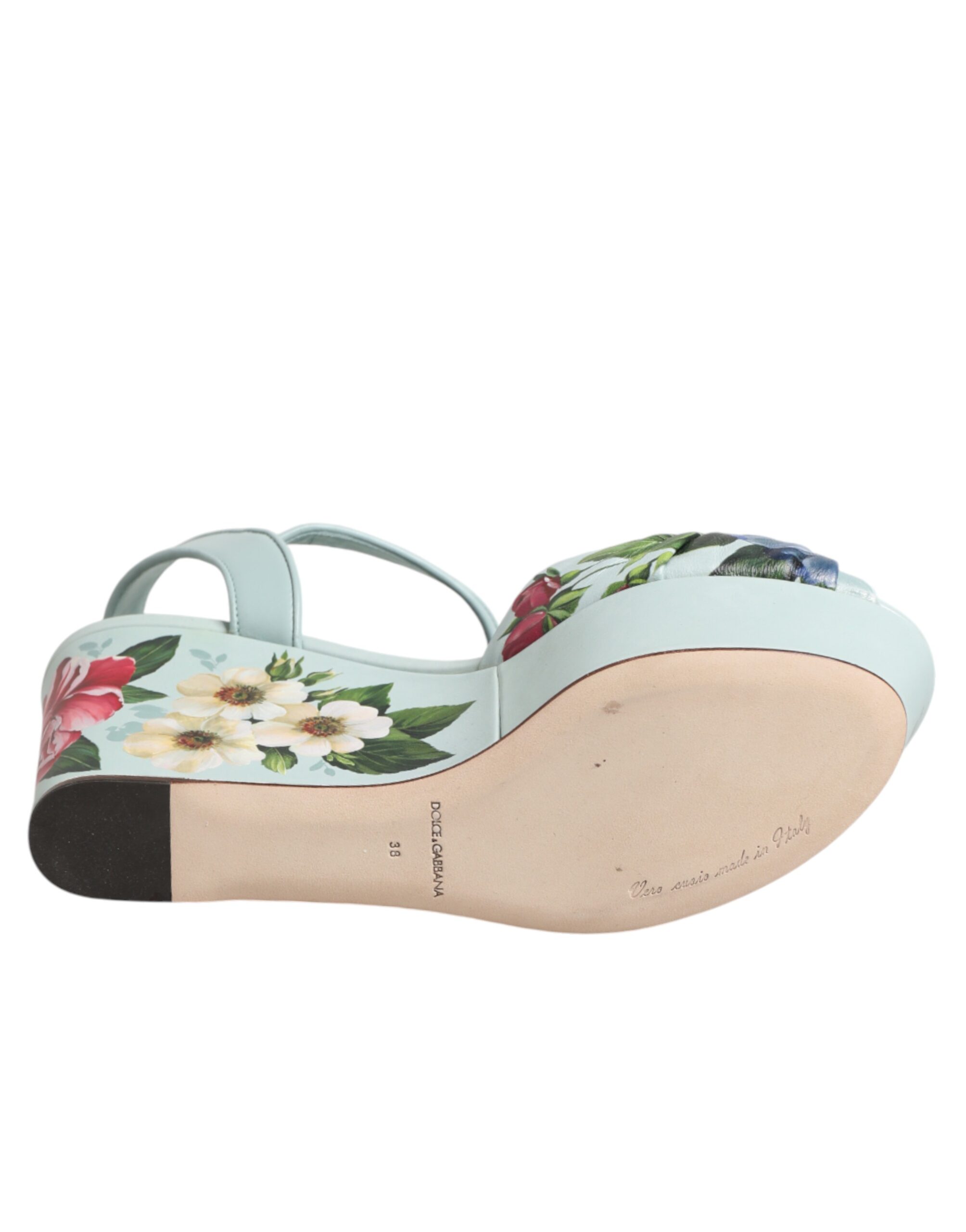 Dolce & Gabbana Green Floral Ankle Strap Wedge Sandals Shoes - Image 8