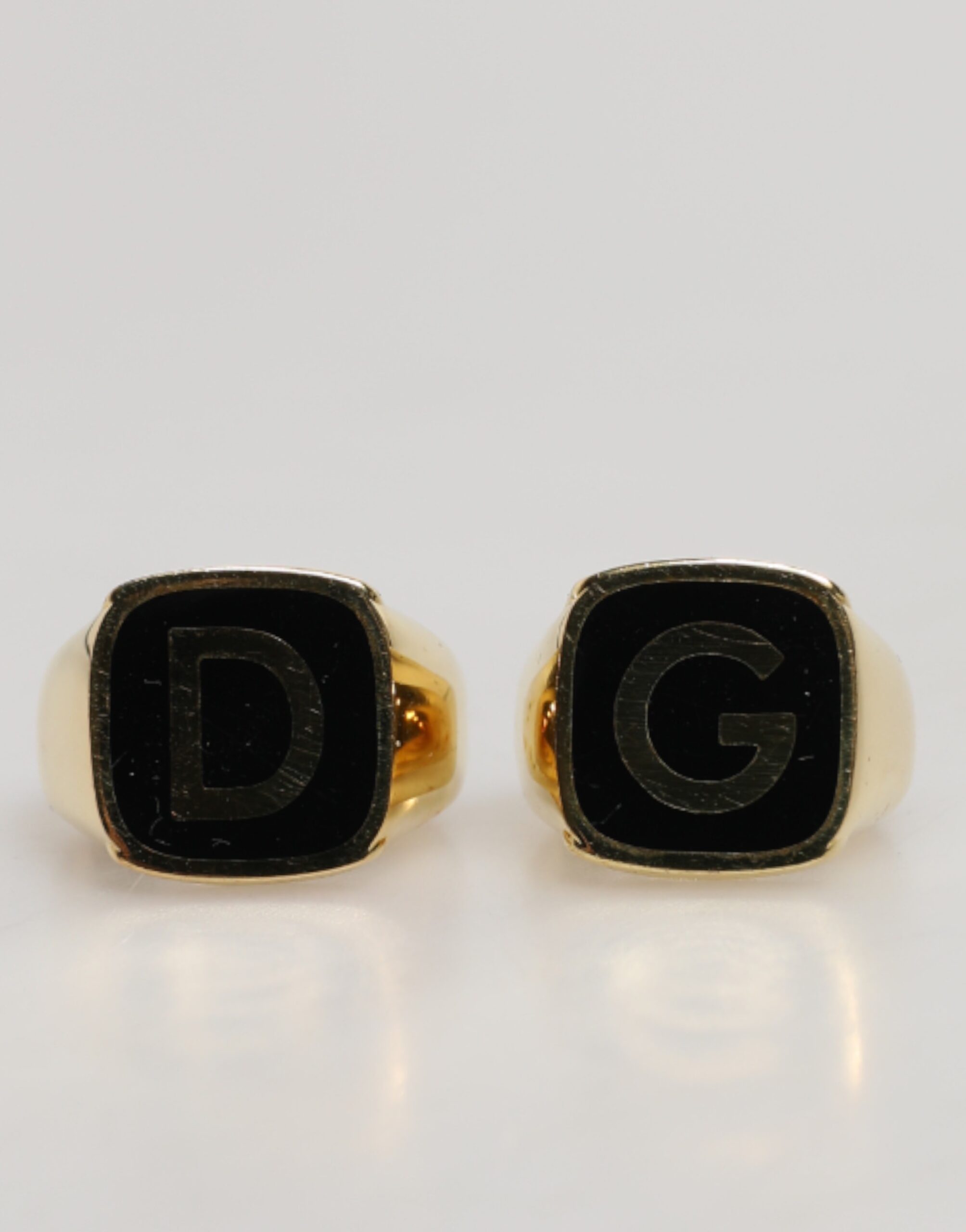Dolce & Gabbana Gold-Tone Real Brass Black Enamel "DG" Adjustable Rings - Image 2