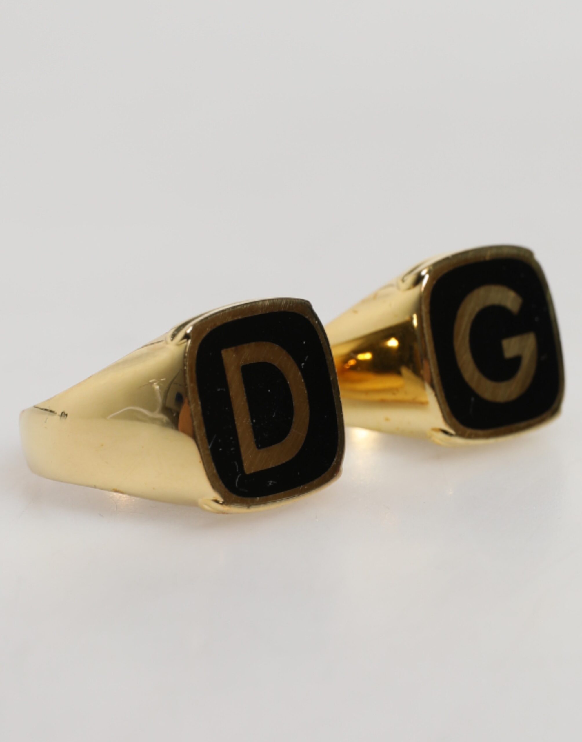 Dolce & Gabbana Gold-Tone Real Brass Black Enamel "DG" Adjustable Rings - Image 3