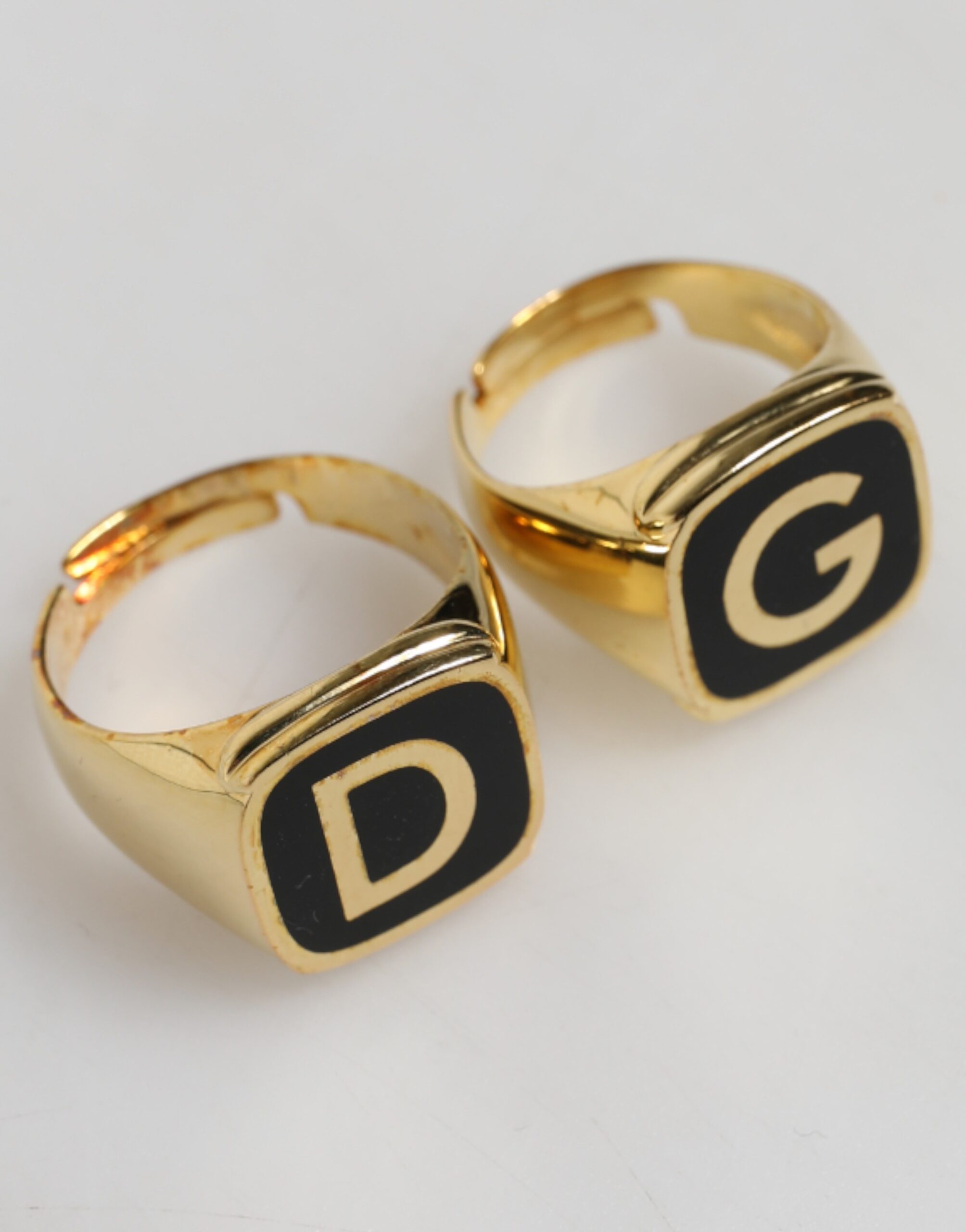 Dolce & Gabbana Gold-Tone Real Brass Black Enamel "DG" Adjustable Rings - Image 7