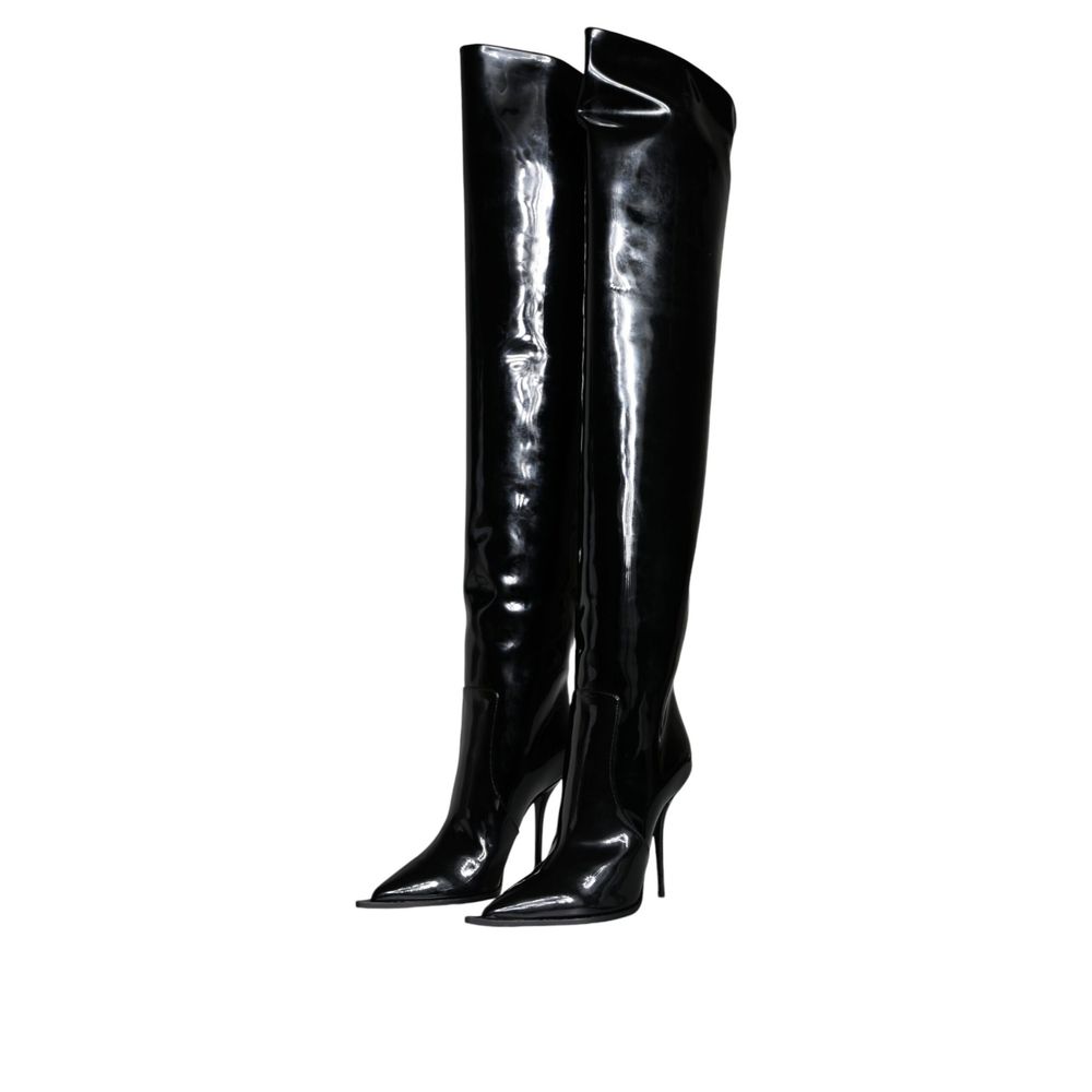 Dolce & Gabbana Black Leather Over The Knee - Image 2