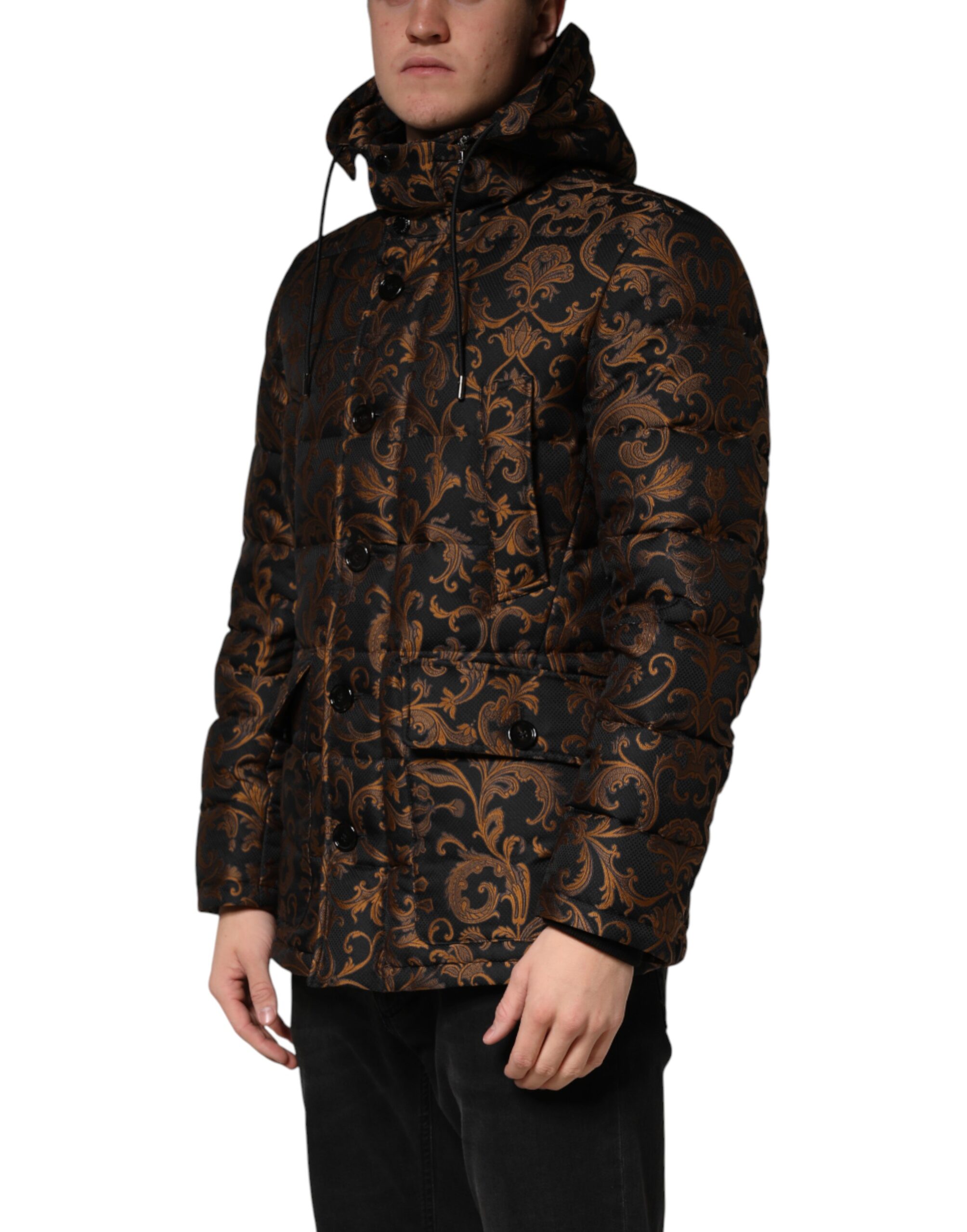 Dolce & Gabbana Black Floral Jacquard Quilted Hooded Jacket - Image 3