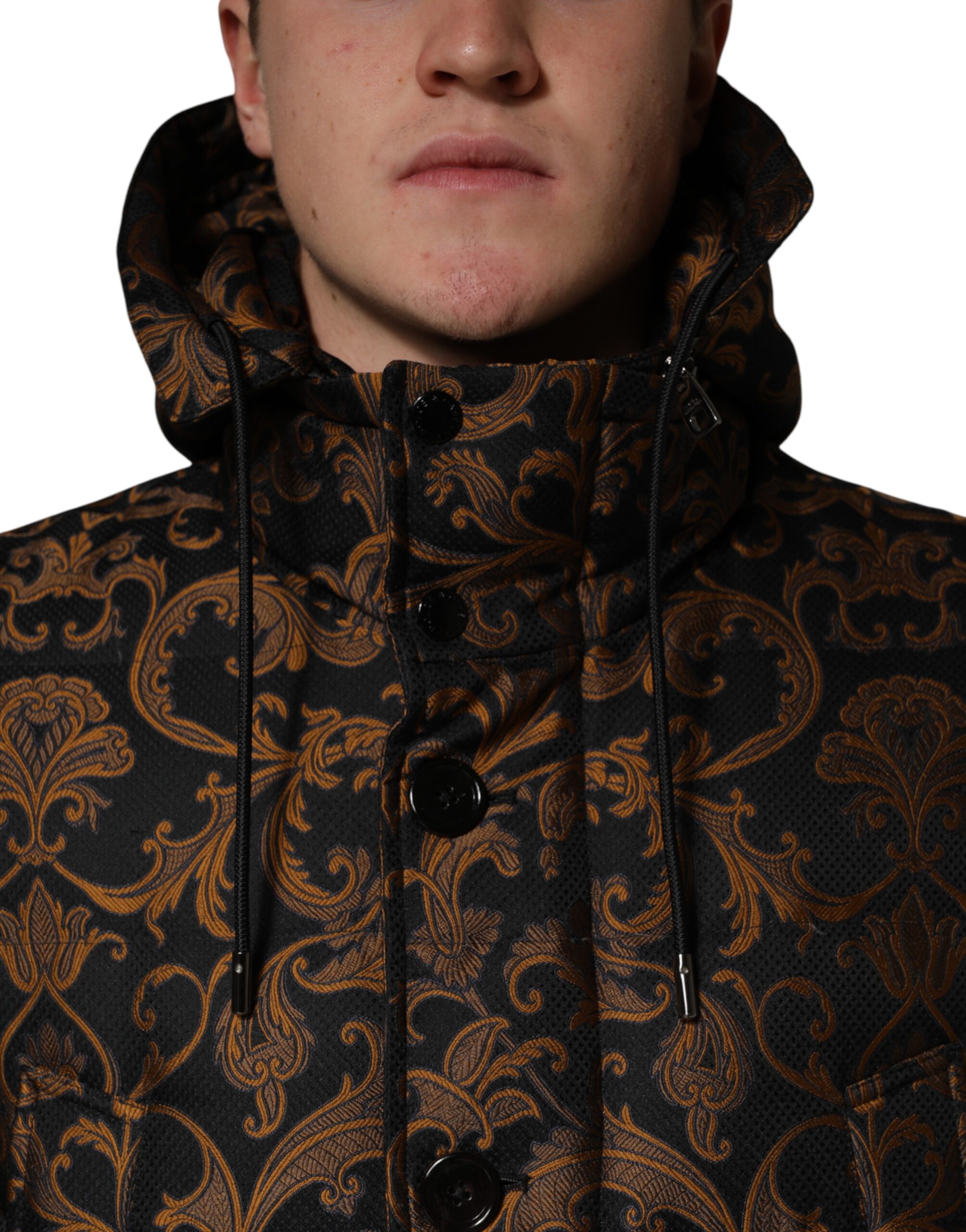 Dolce & Gabbana Black Floral Jacquard Quilted Hooded Jacket - Image 5