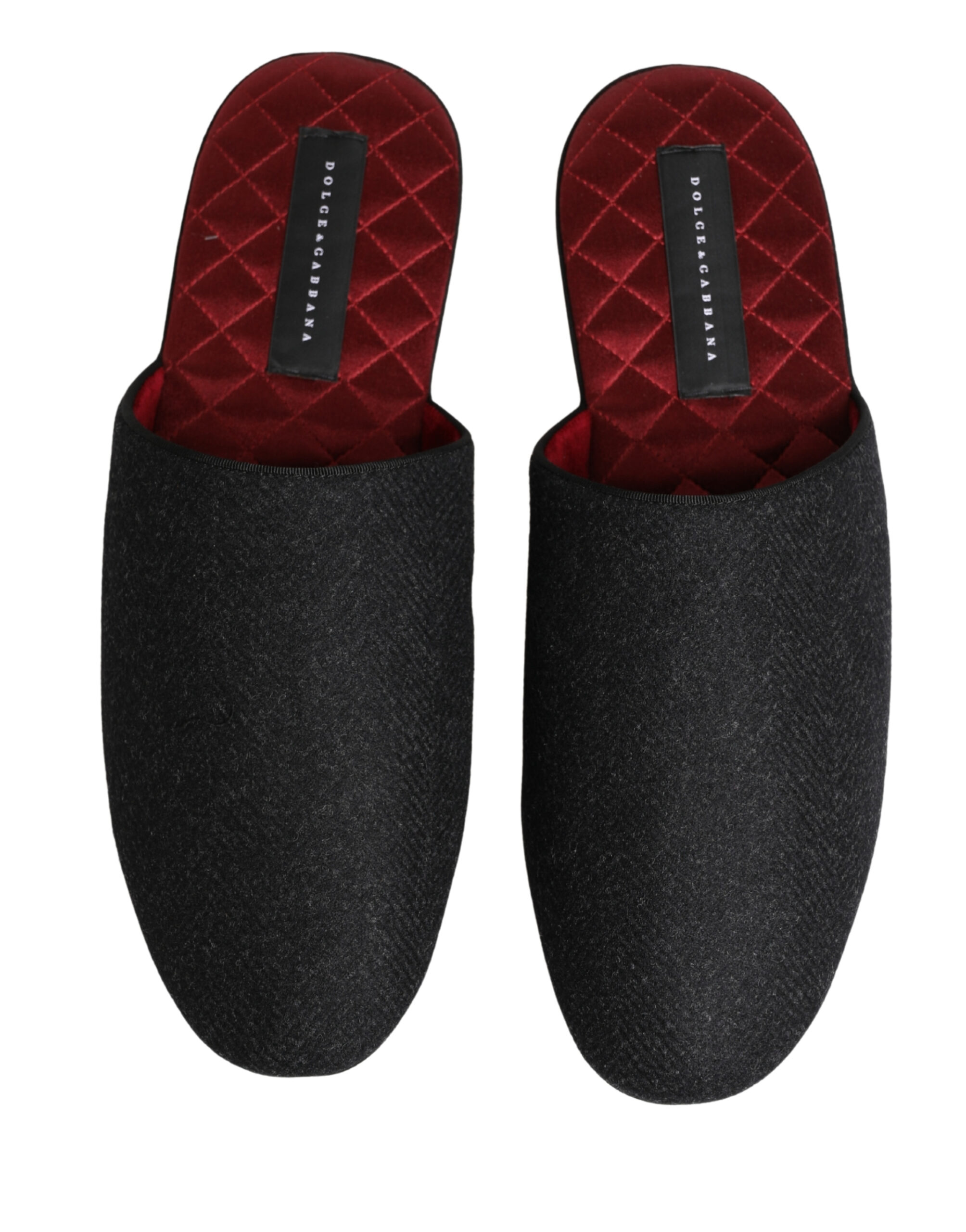 Dolce & Gabbana Anthracite Wool Cashmere Quilted Slippers Shoes - Image 4