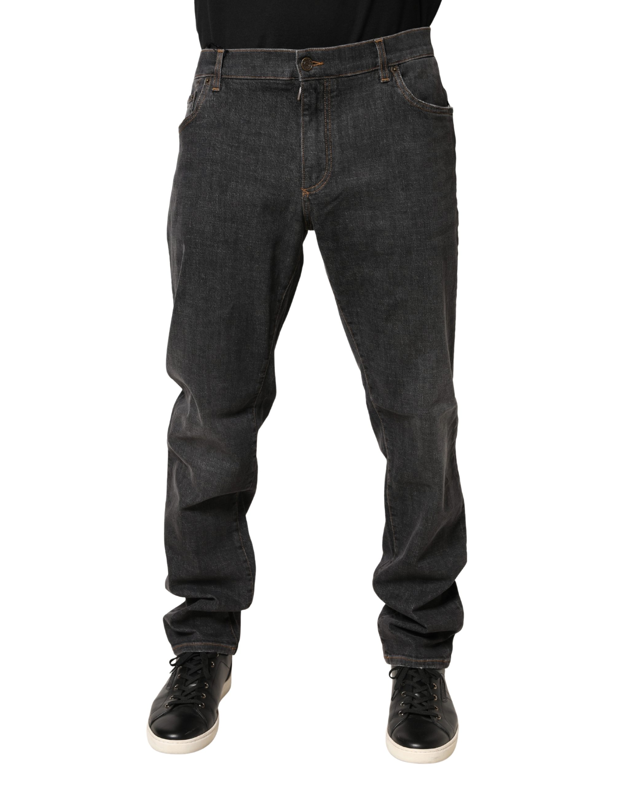 Dolce & Gabbana Dark Gray Slim Fit Cotton Men Denim Jeans - Image 2