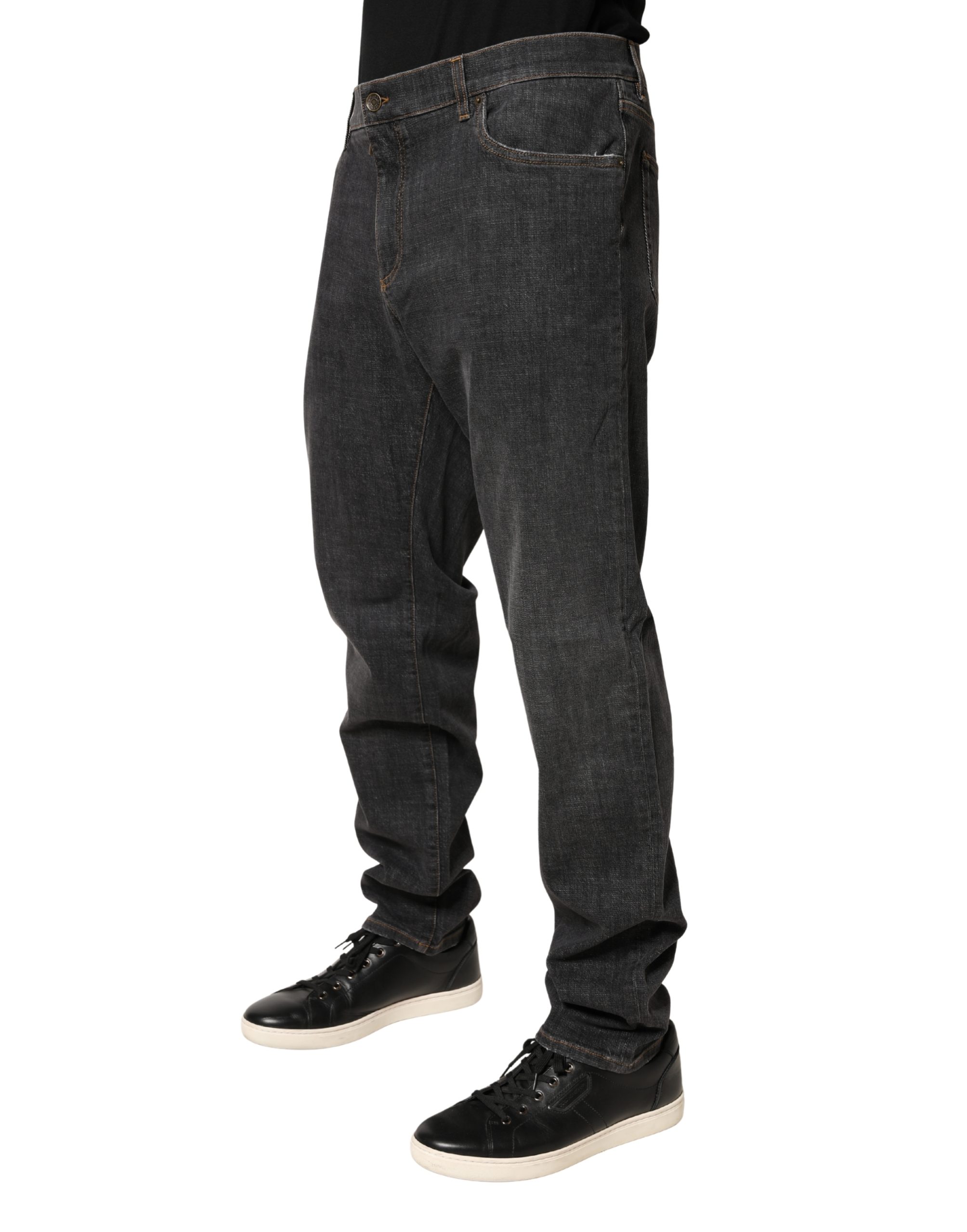 Dolce & Gabbana Dark Gray Slim Fit Cotton Men Denim Jeans - Image 3