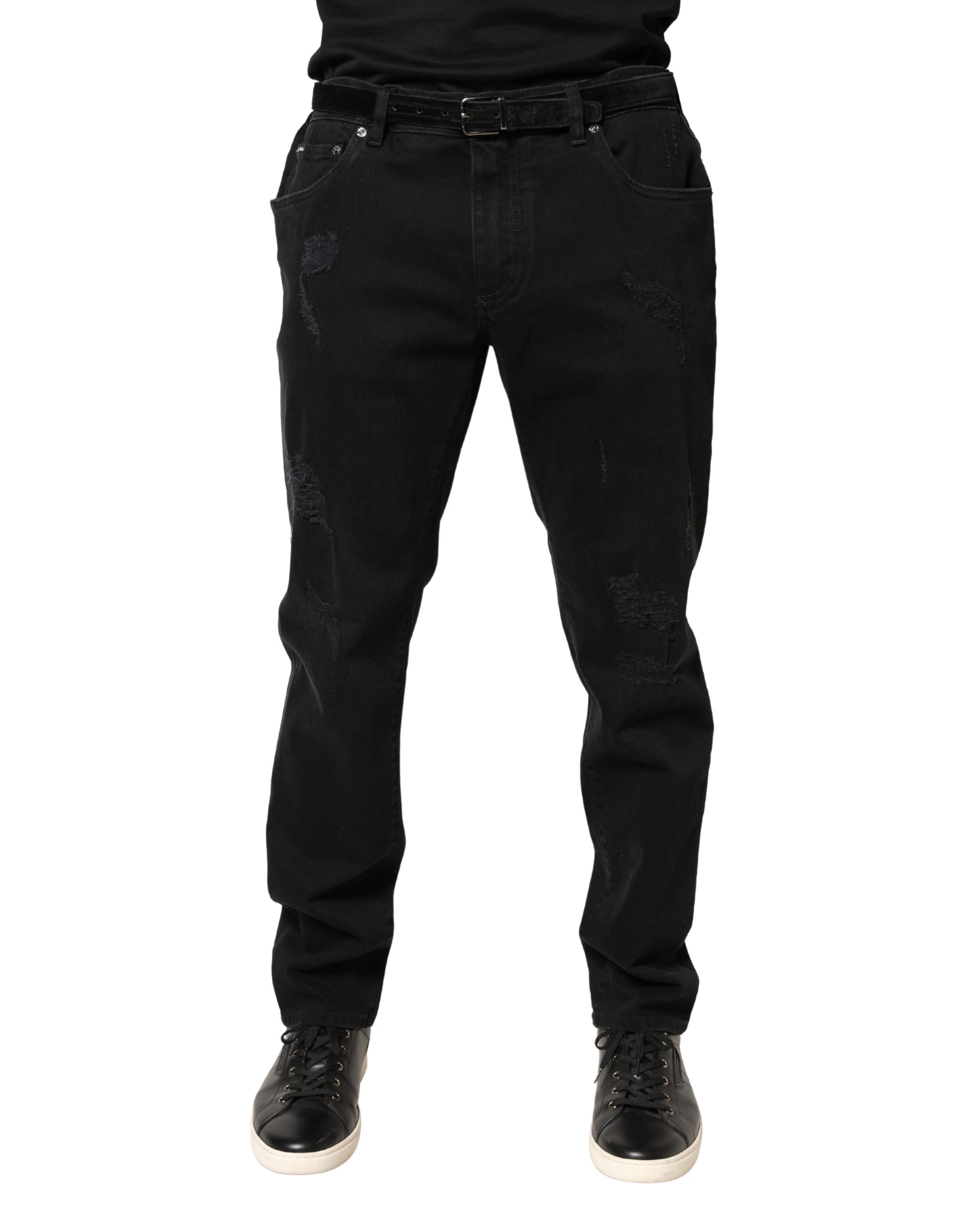 Dolce & Gabbana Black Tattered Skinny Cotton Denim Jeans - Image 2