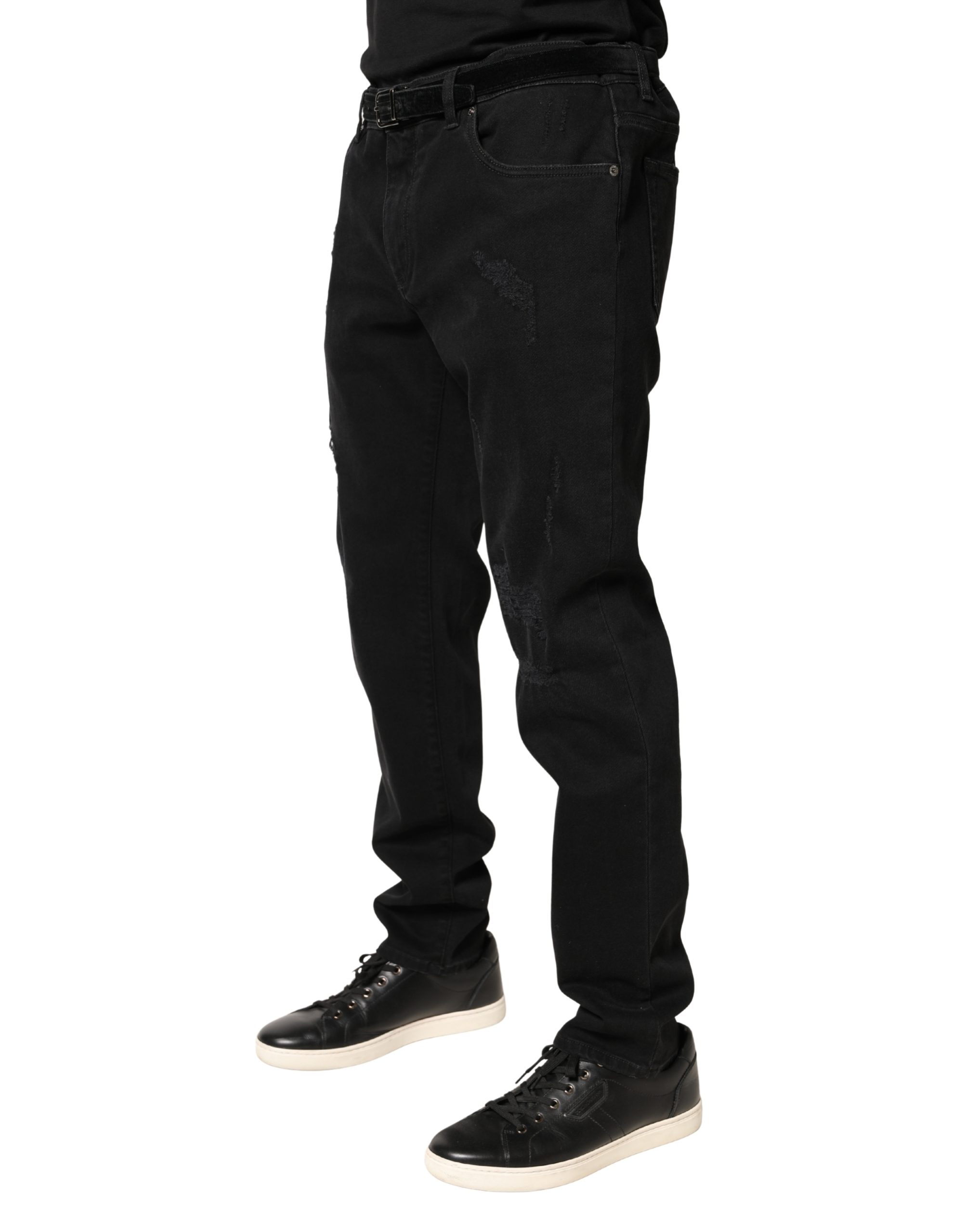 Dolce & Gabbana Black Tattered Skinny Cotton Denim Jeans - Image 3
