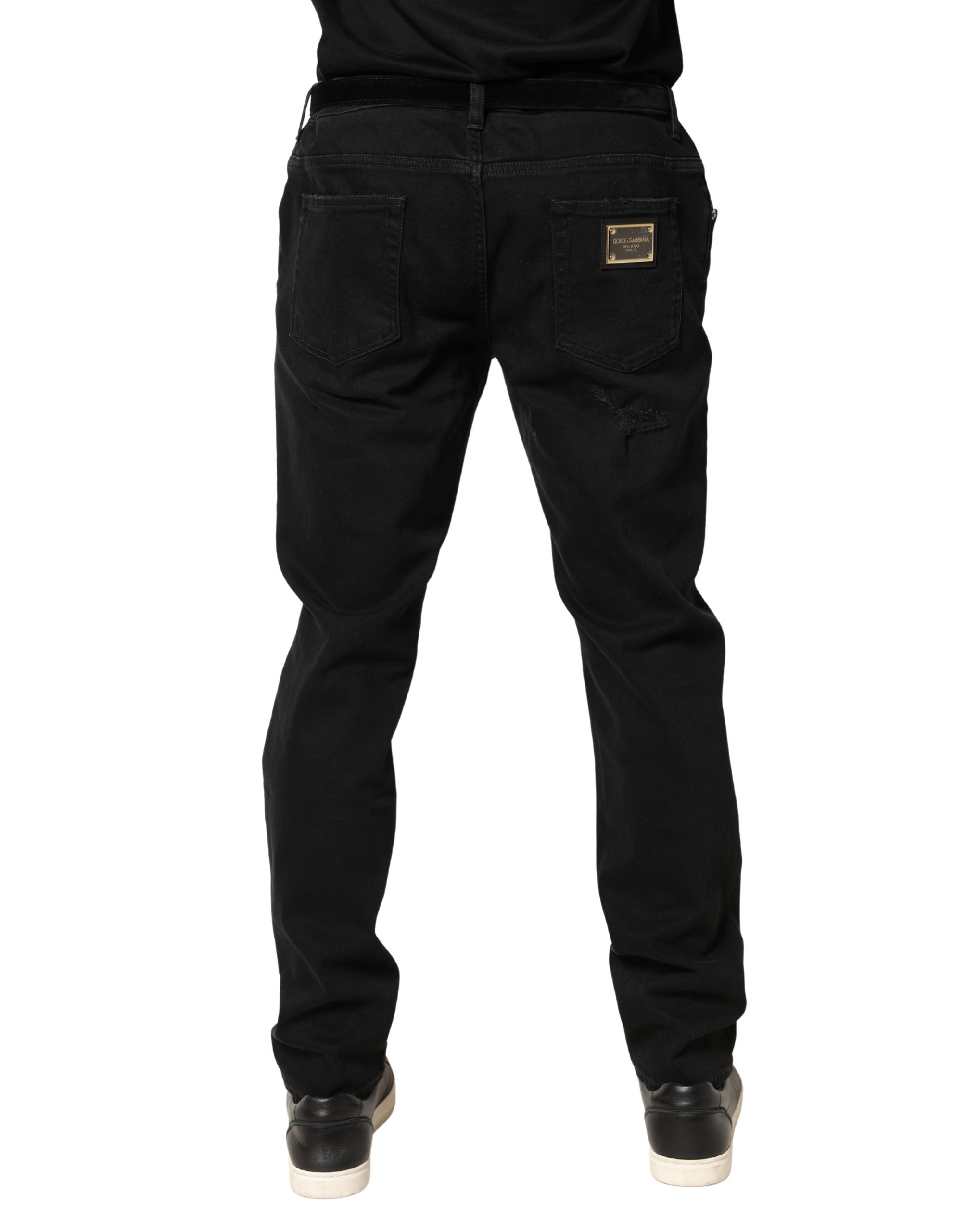 Dolce & Gabbana Black Tattered Skinny Cotton Denim Jeans - Image 4