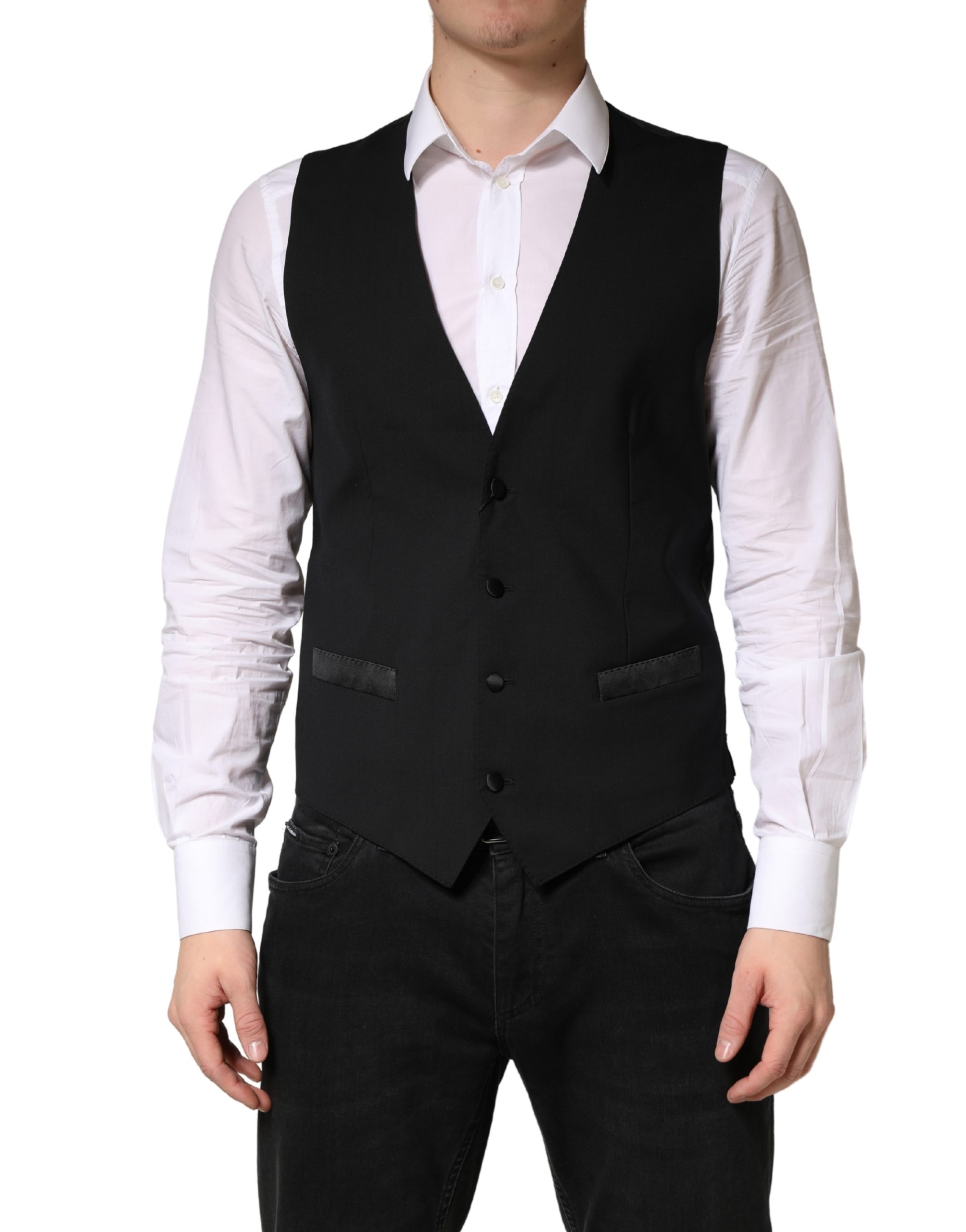 Dolce & Gabbana Black Wool Dress Men Formal Waistcoat Vest - Image 2