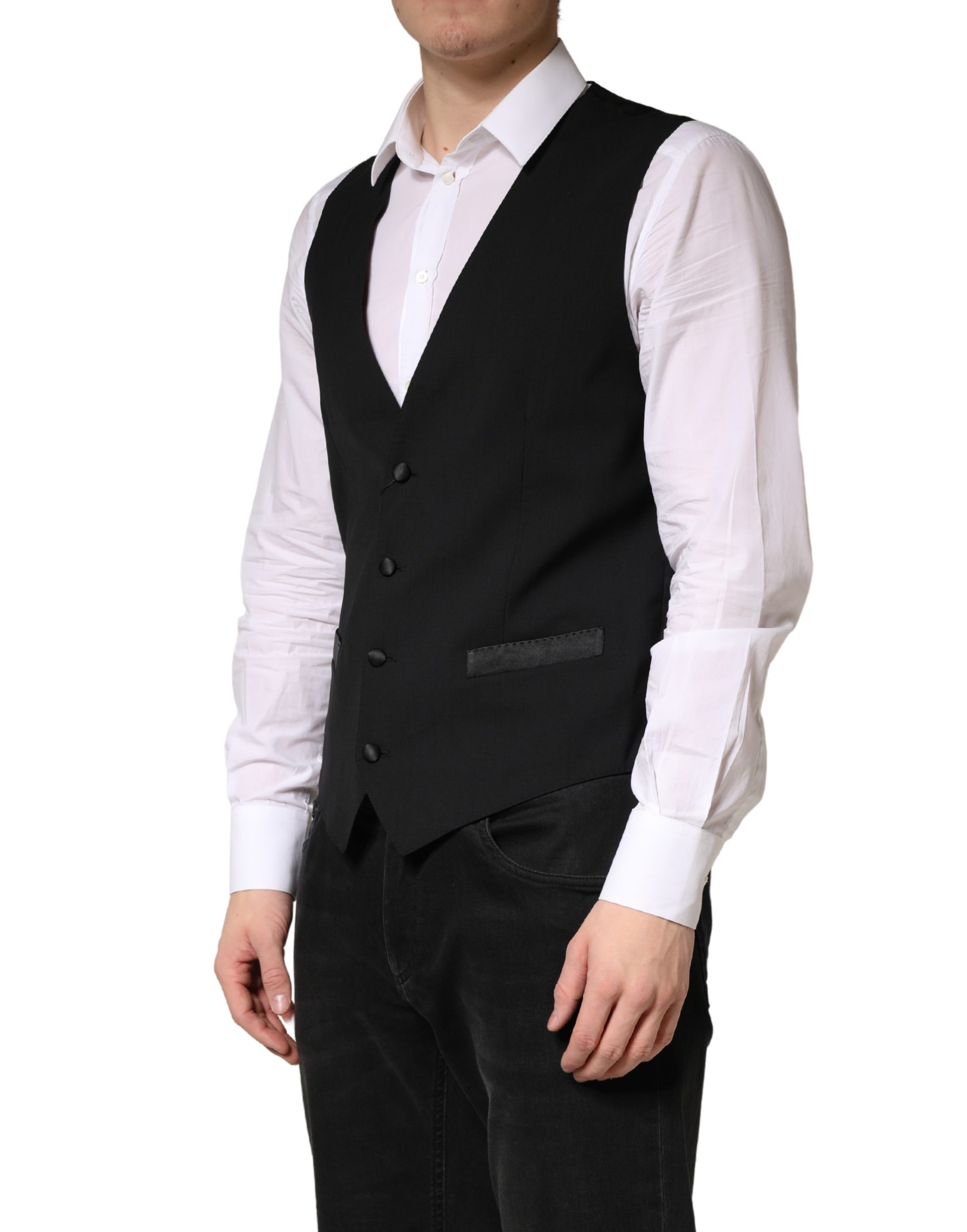 Dolce & Gabbana Black Wool Dress Men Formal Waistcoat Vest - Image 3