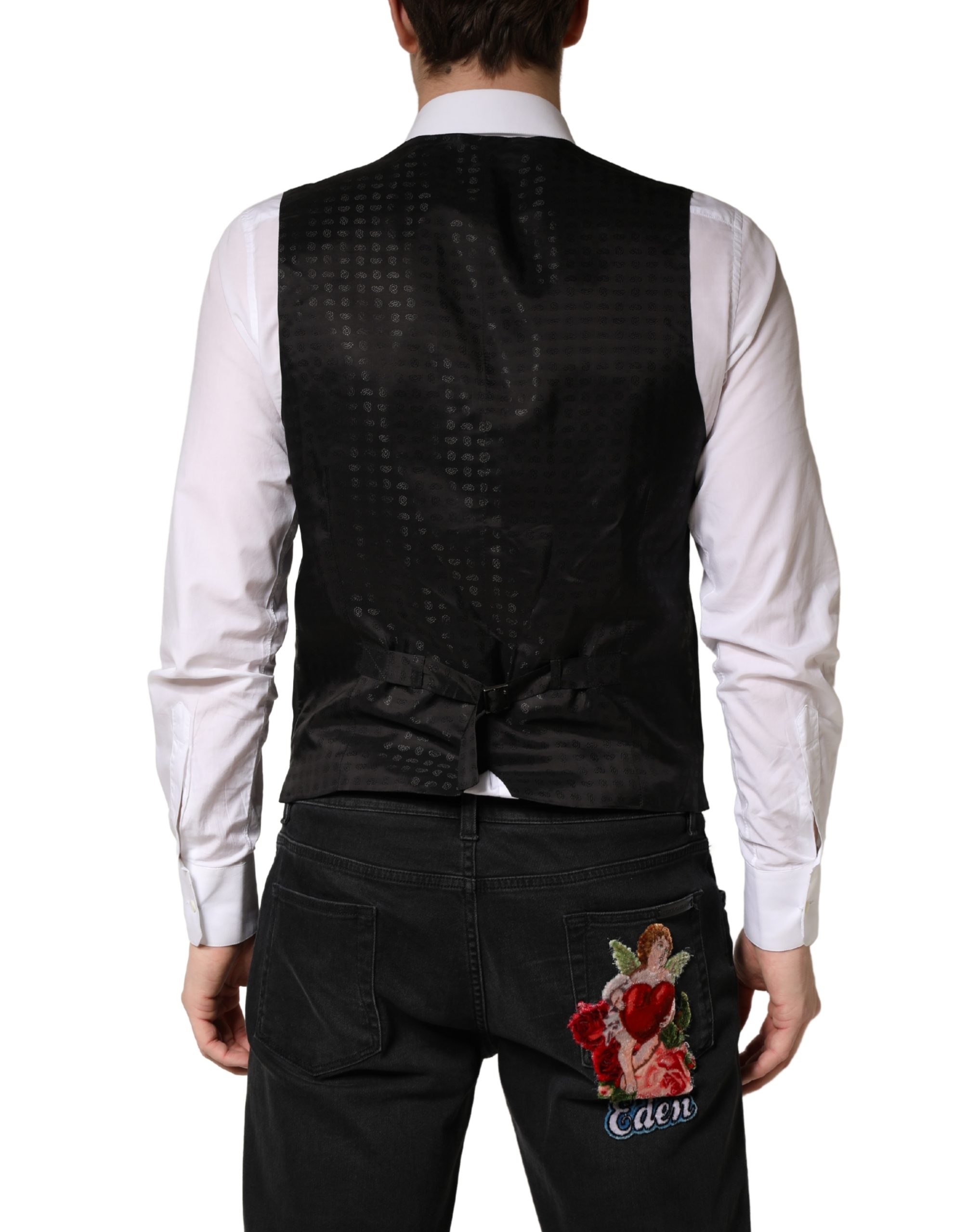 Dolce & Gabbana Black Wool Dress Men Formal Waistcoat Vest - Image 4