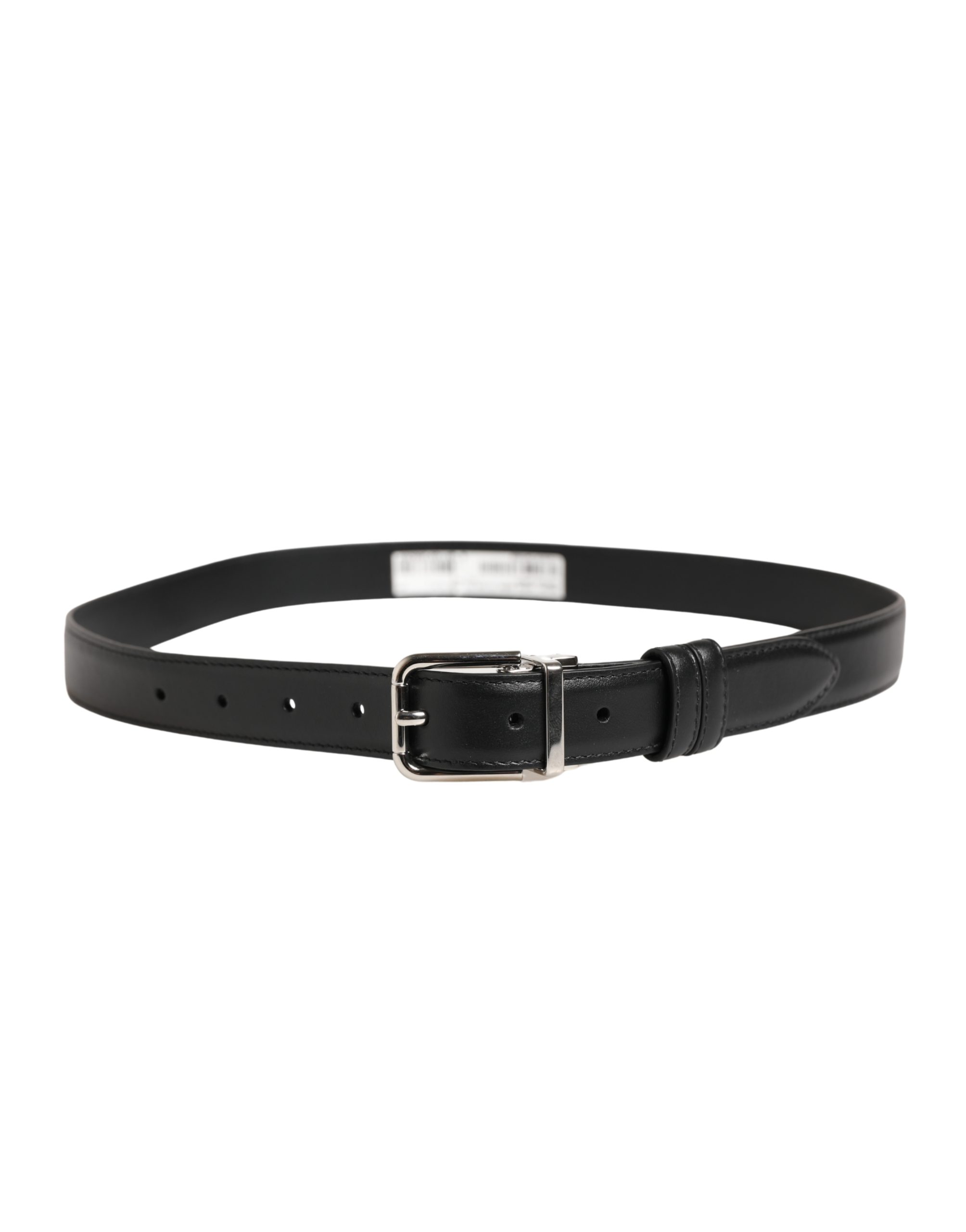 Dolce & Gabbana Men Black Classic Leather Metal Buckle Belt - Image 3