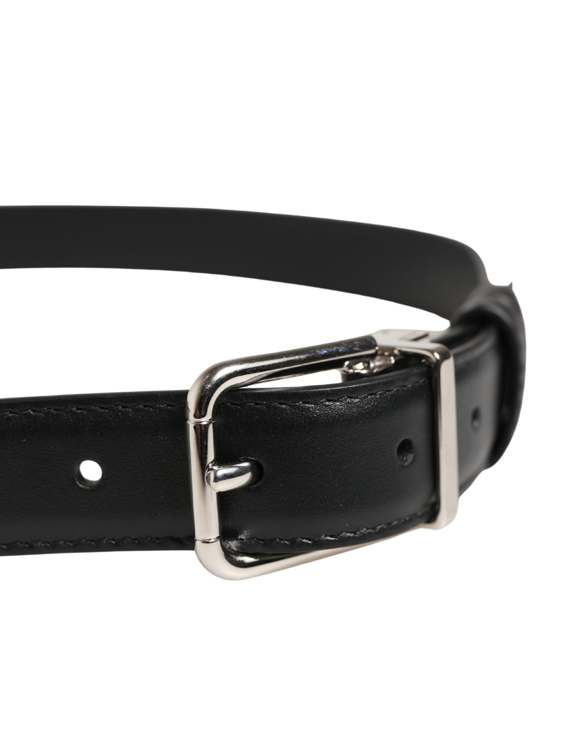 Dolce & Gabbana Men Black Classic Leather Metal Buckle Belt - Image 4