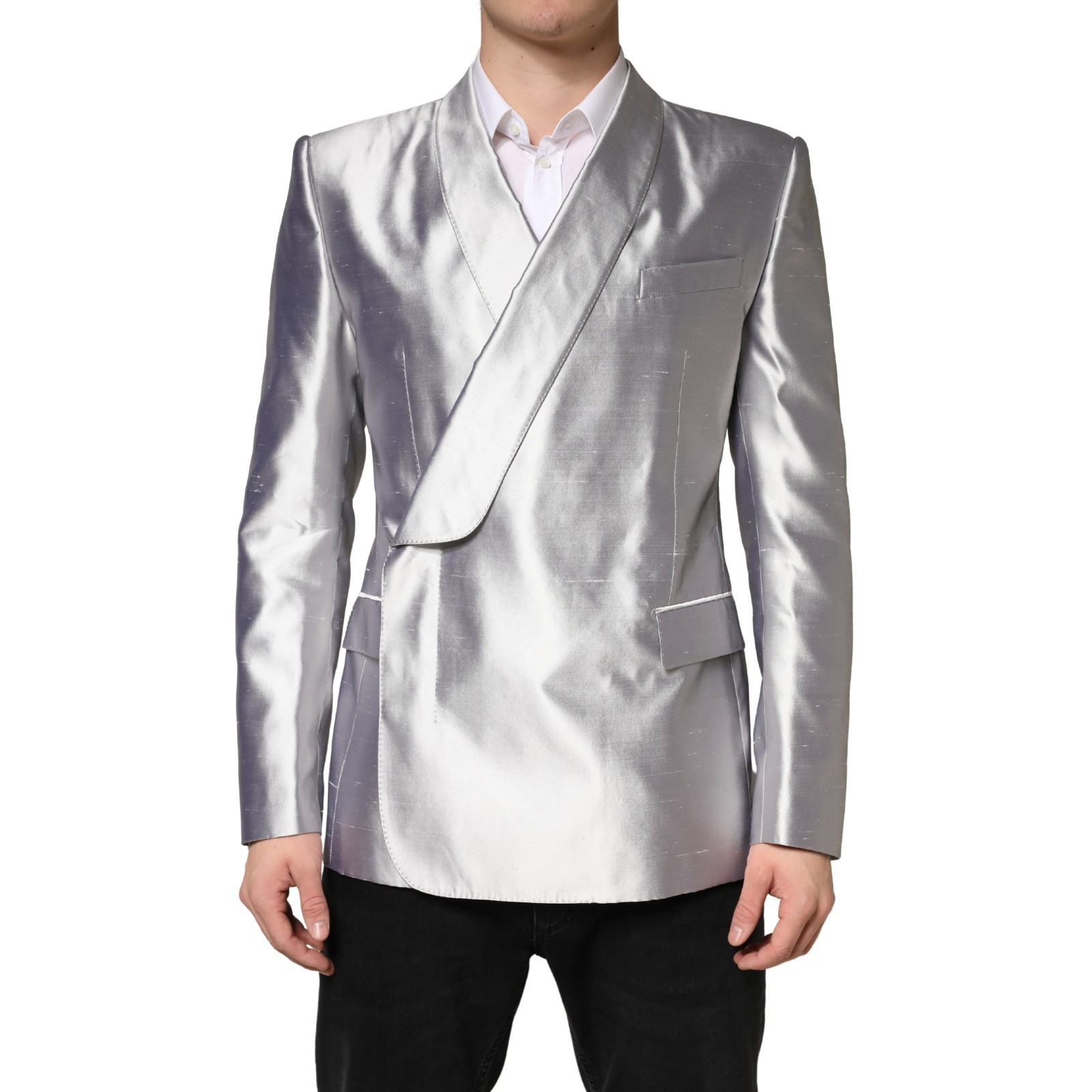 Dolce & Gabbana Silver SICILIA Silk Double Breasted Blazer - Image 2