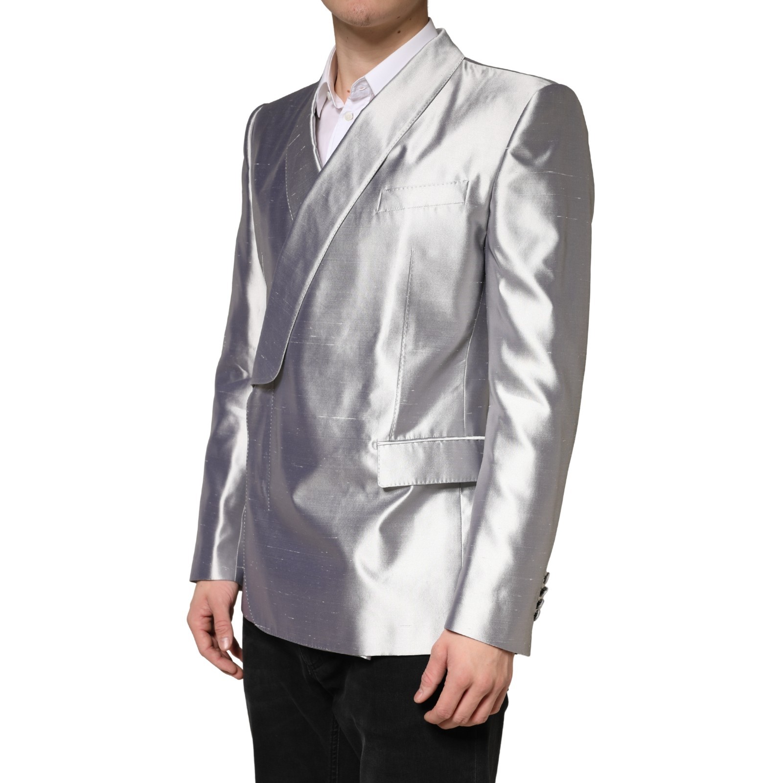Dolce & Gabbana Silver SICILIA Silk Double Breasted Blazer - Image 3