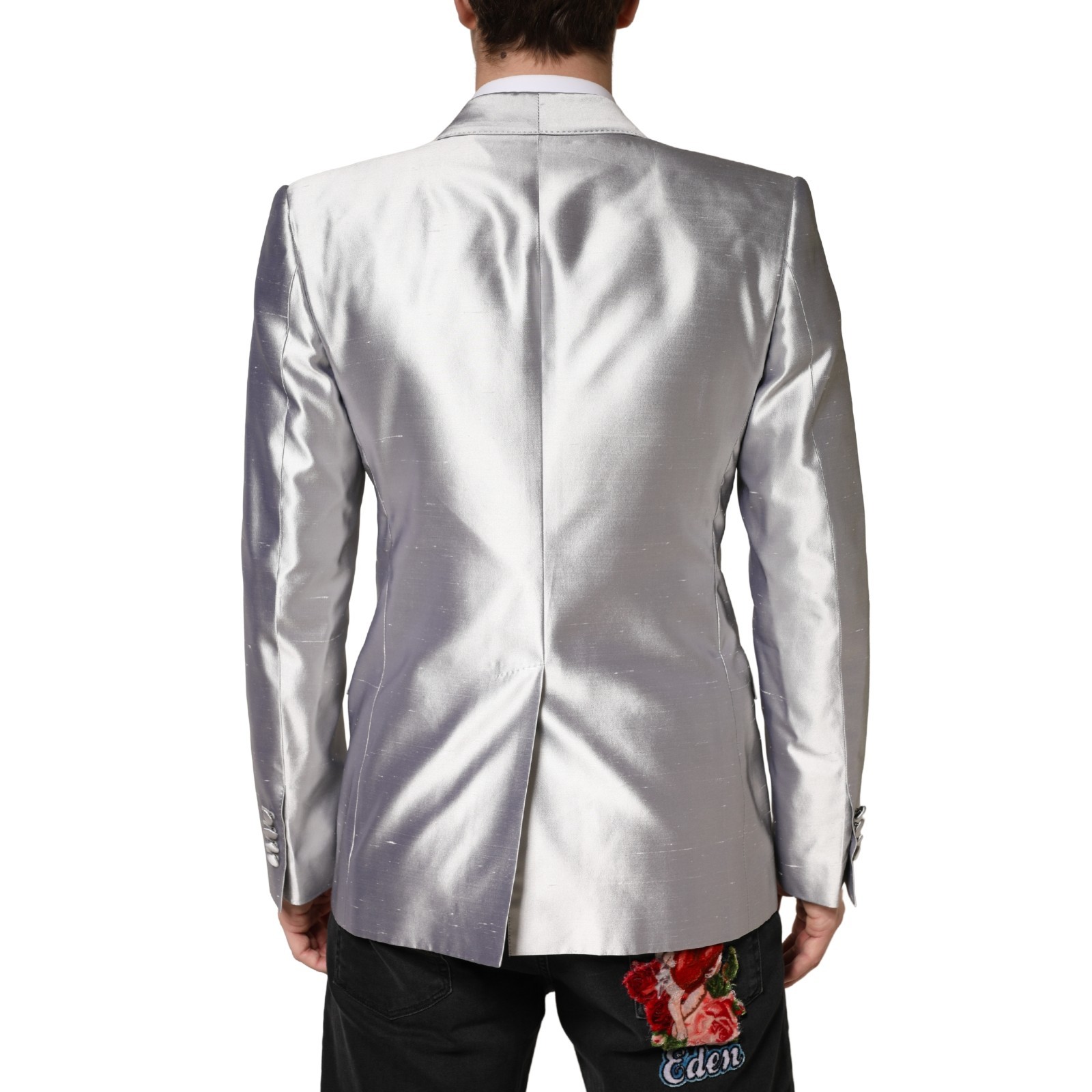Dolce & Gabbana Silver SICILIA Silk Double Breasted Blazer - Image 4