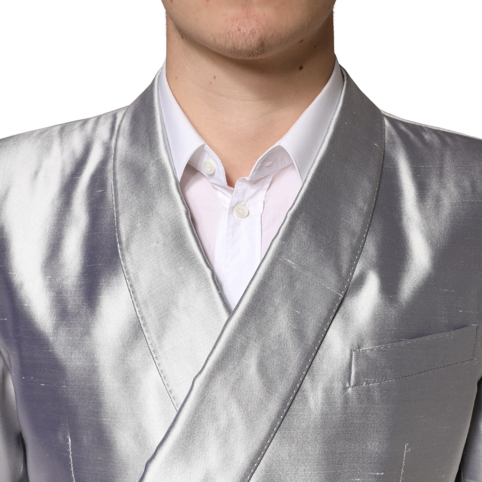 Dolce & Gabbana Silver SICILIA Silk Double Breasted Blazer - Image 5