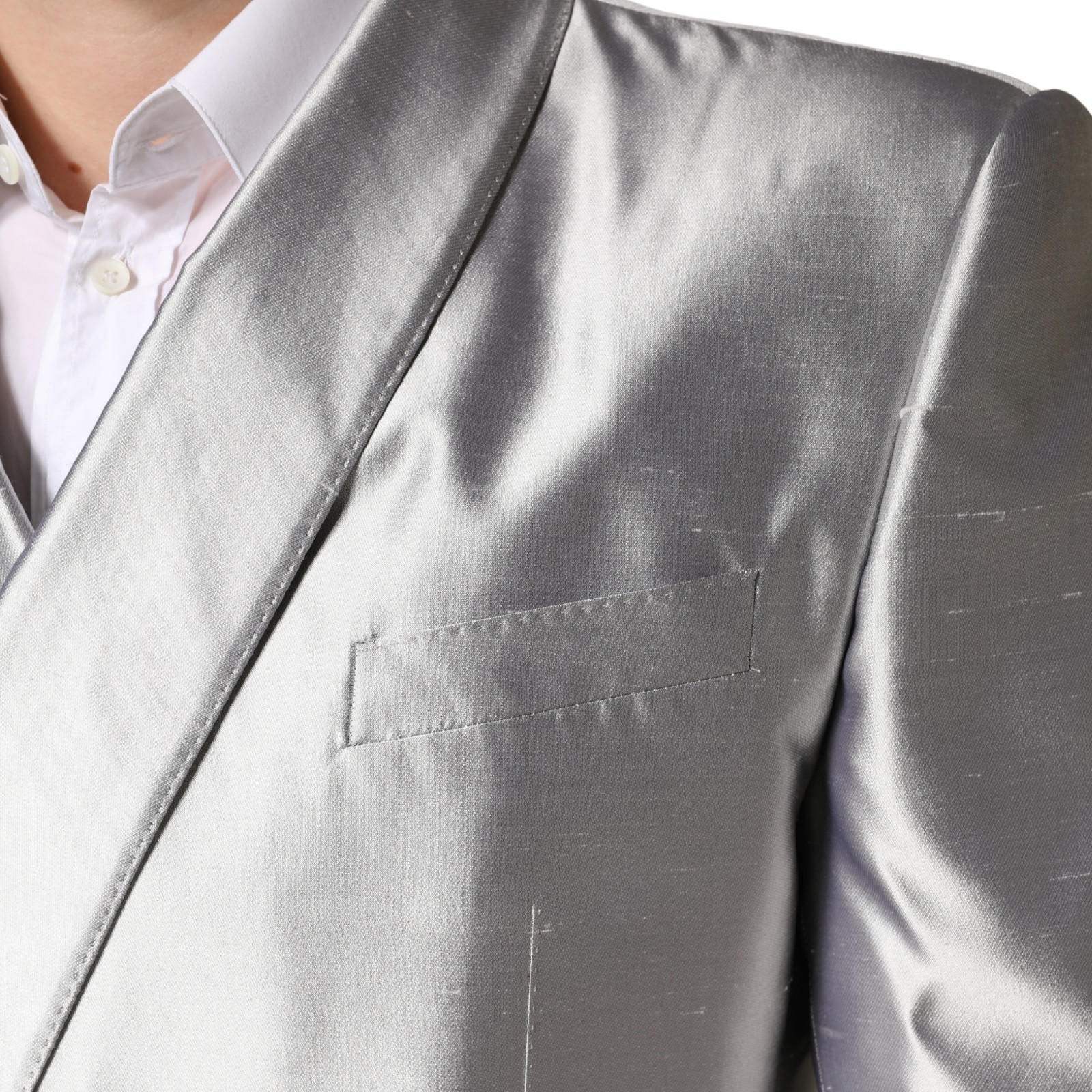 Dolce & Gabbana Silver SICILIA Silk Double Breasted Blazer - Image 6