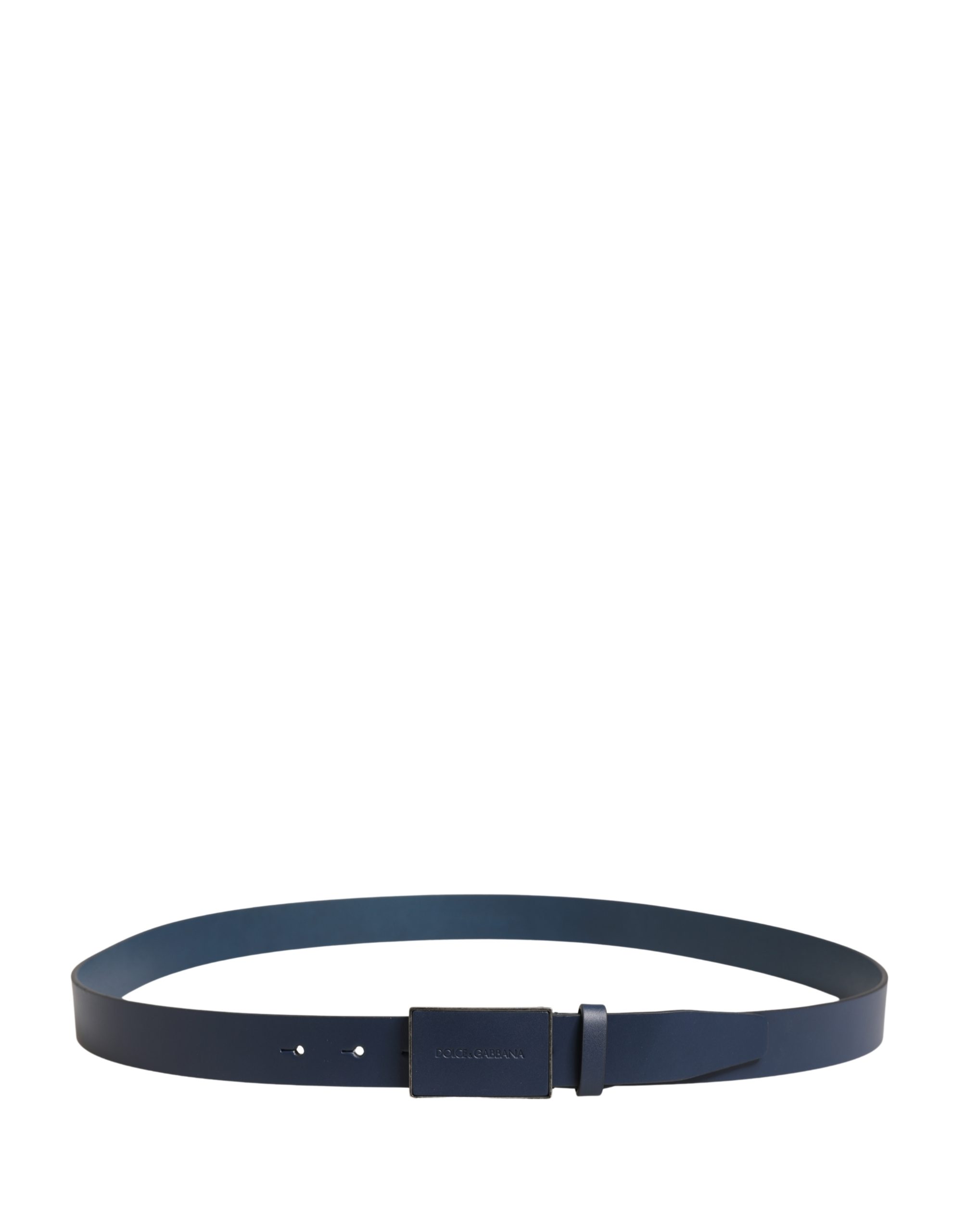 Dolce & Gabbana Men Blue Calf Leather Logo Metal Buckle Belt - Image 3