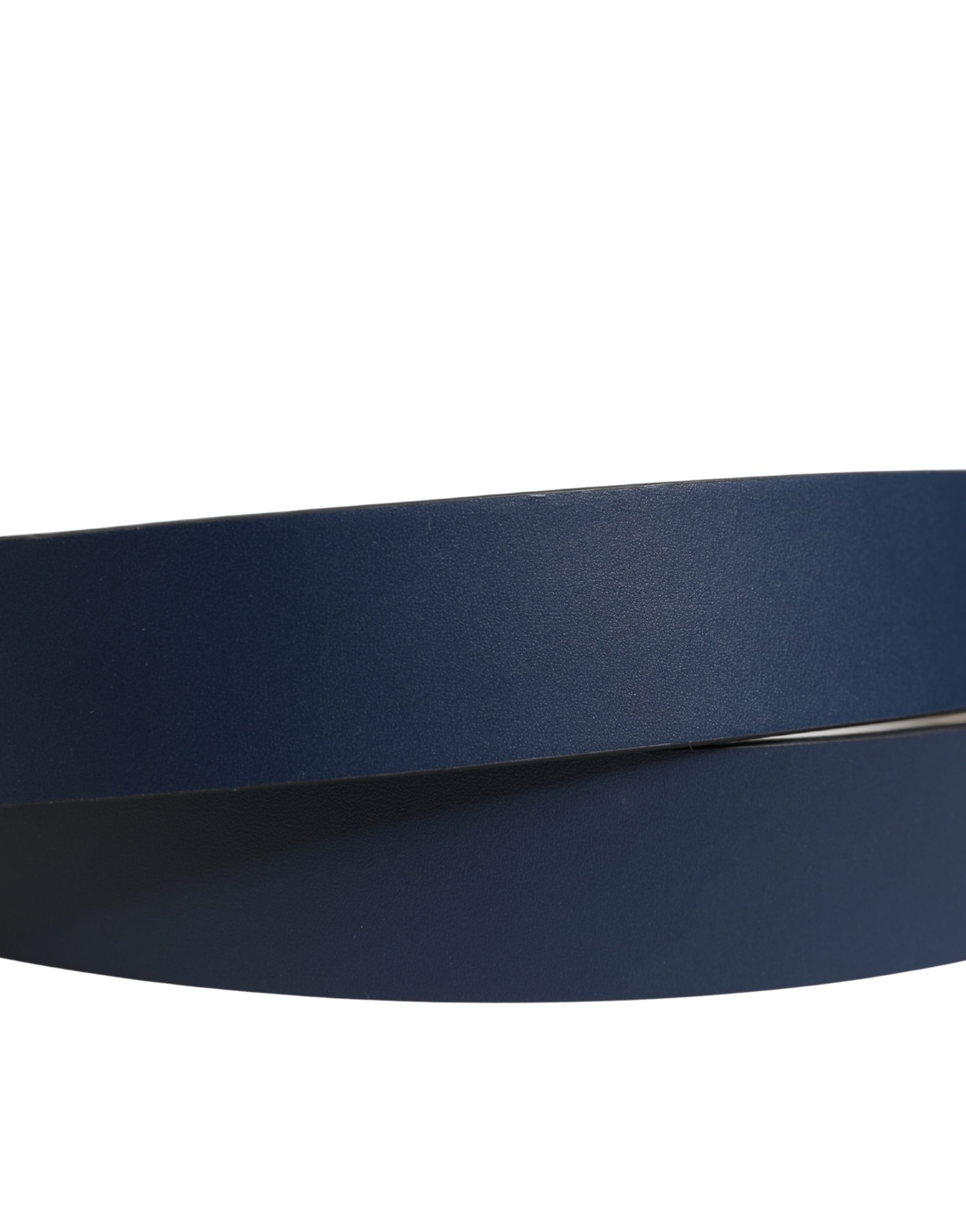 Dolce & Gabbana Men Blue Calf Leather Logo Metal Buckle Belt - Image 5