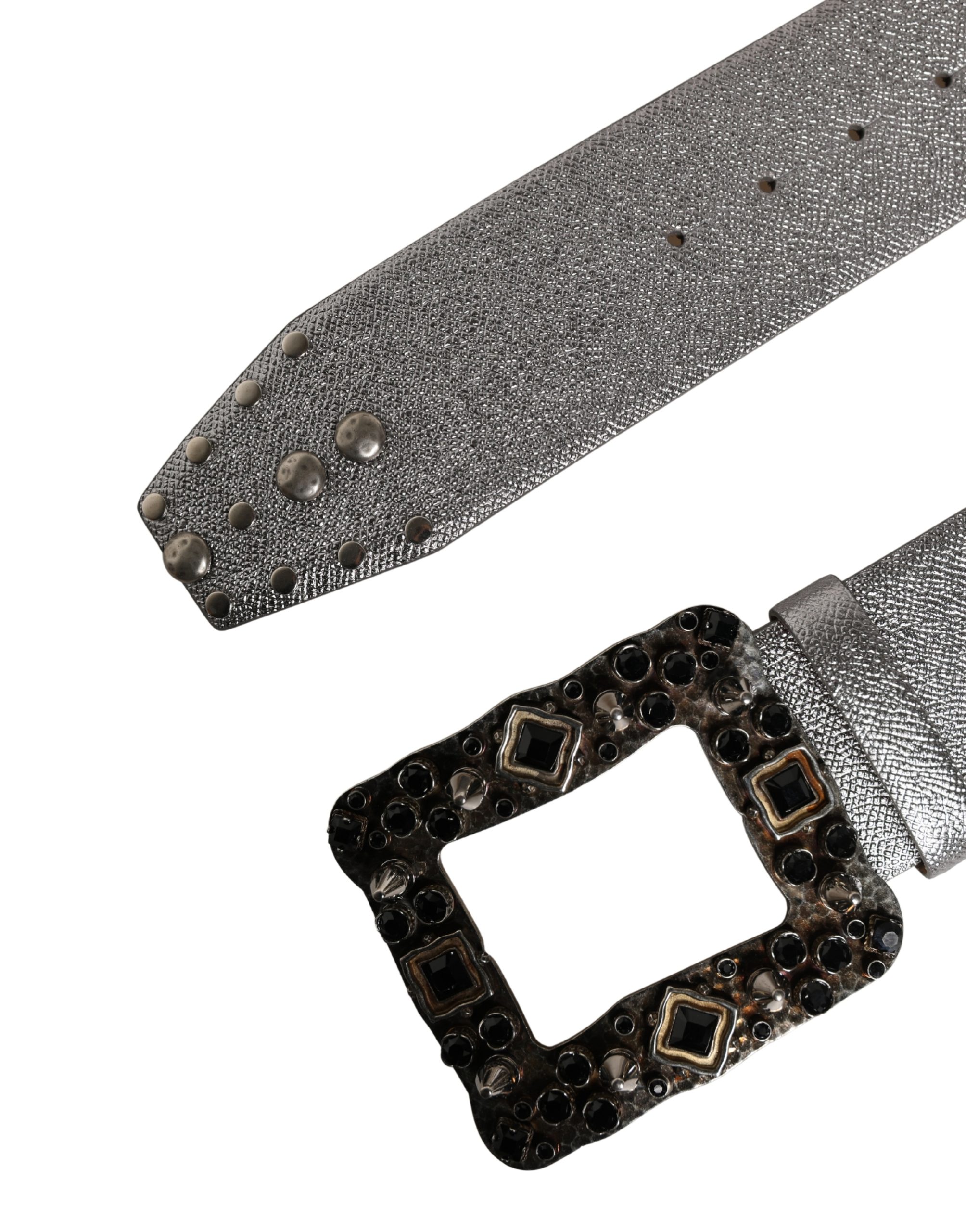 Dolce & Gabbana Silver Leather Crystal Metal Buckle Belt - Image 7