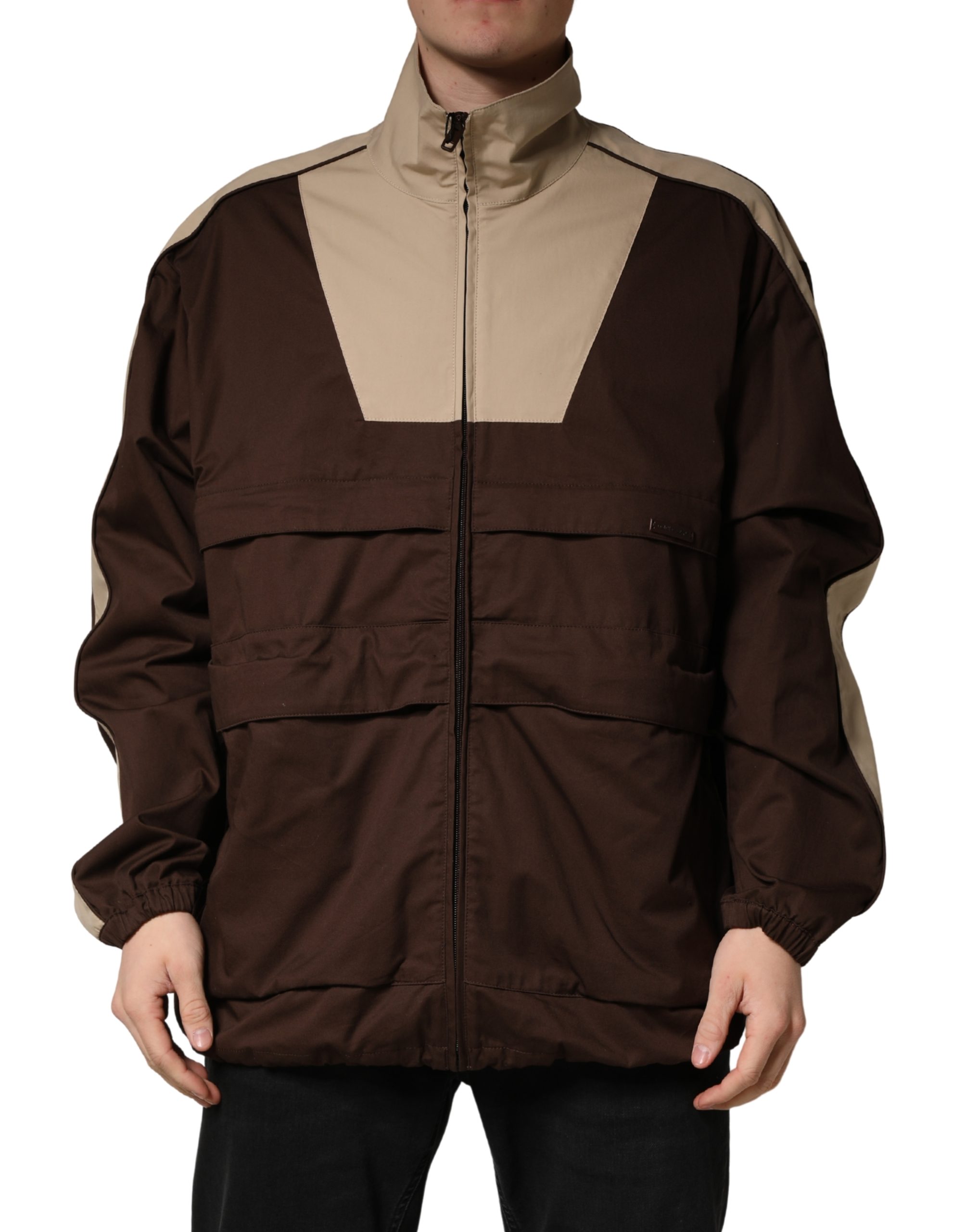Dolce & Gabbana Brown Beige Cotton Zip Windbreaker Jacket - Image 2
