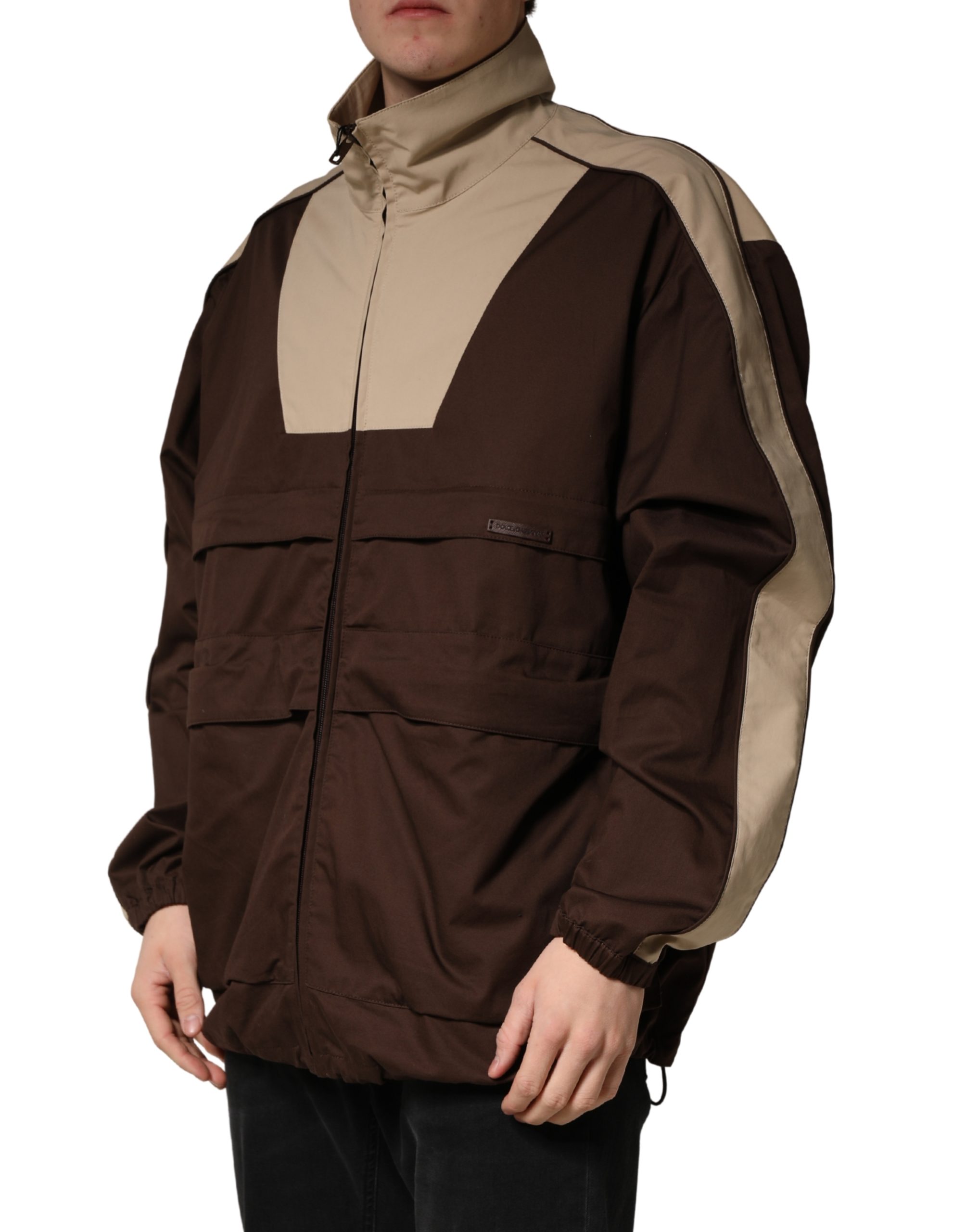 Dolce & Gabbana Brown Beige Cotton Zip Windbreaker Jacket - Image 3