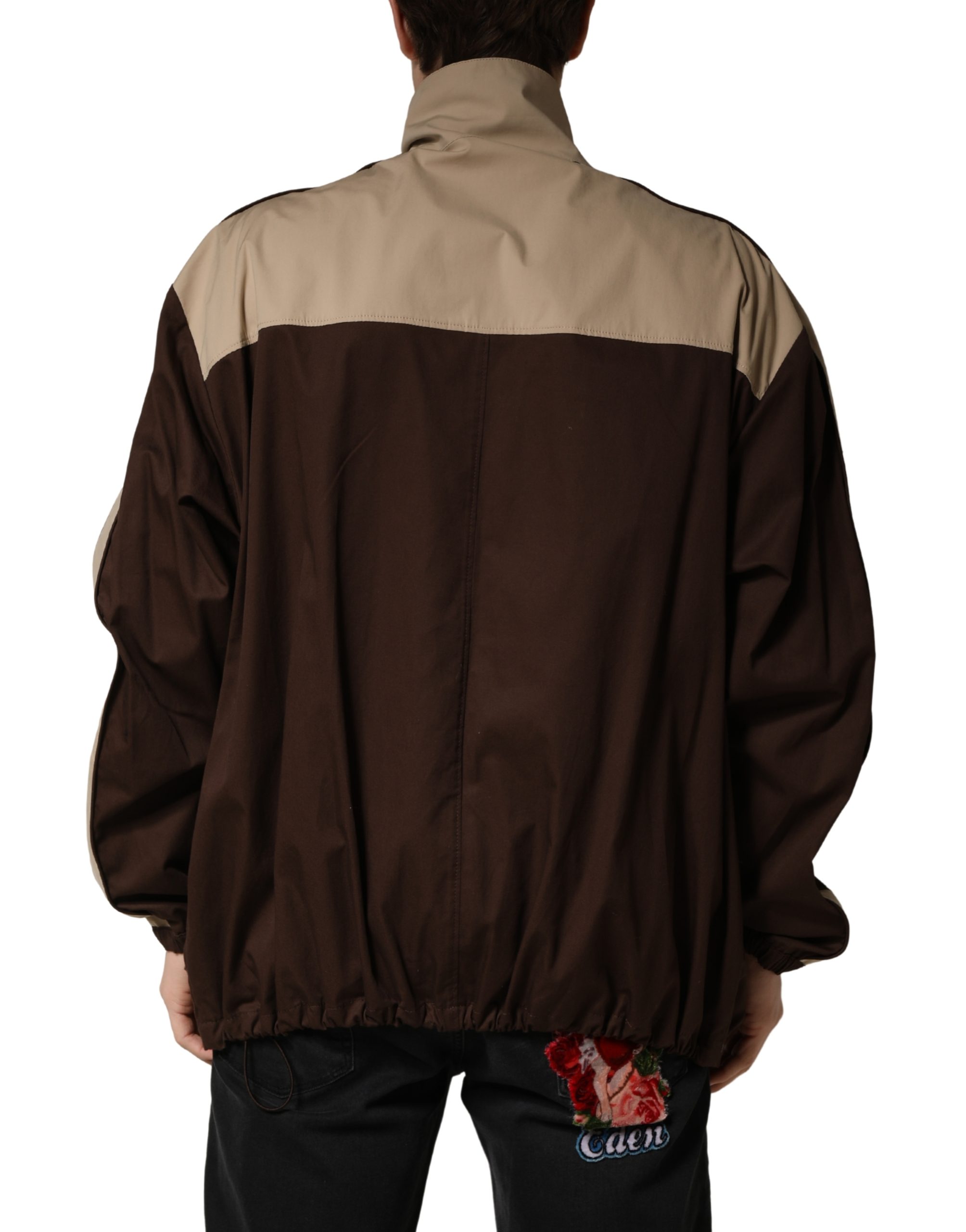 Dolce & Gabbana Brown Beige Cotton Zip Windbreaker Jacket - Image 4