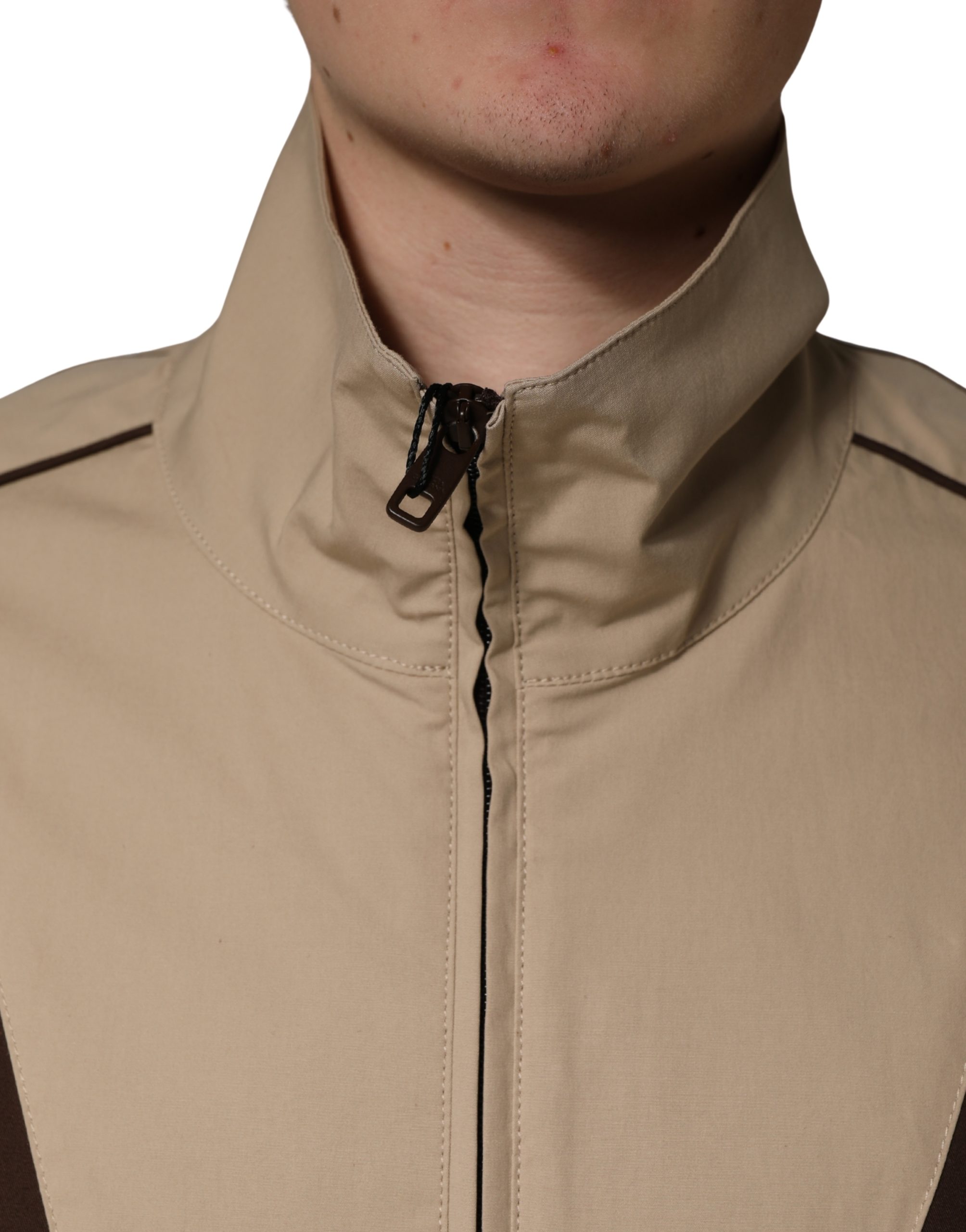 Dolce & Gabbana Brown Beige Cotton Zip Windbreaker Jacket - Image 5