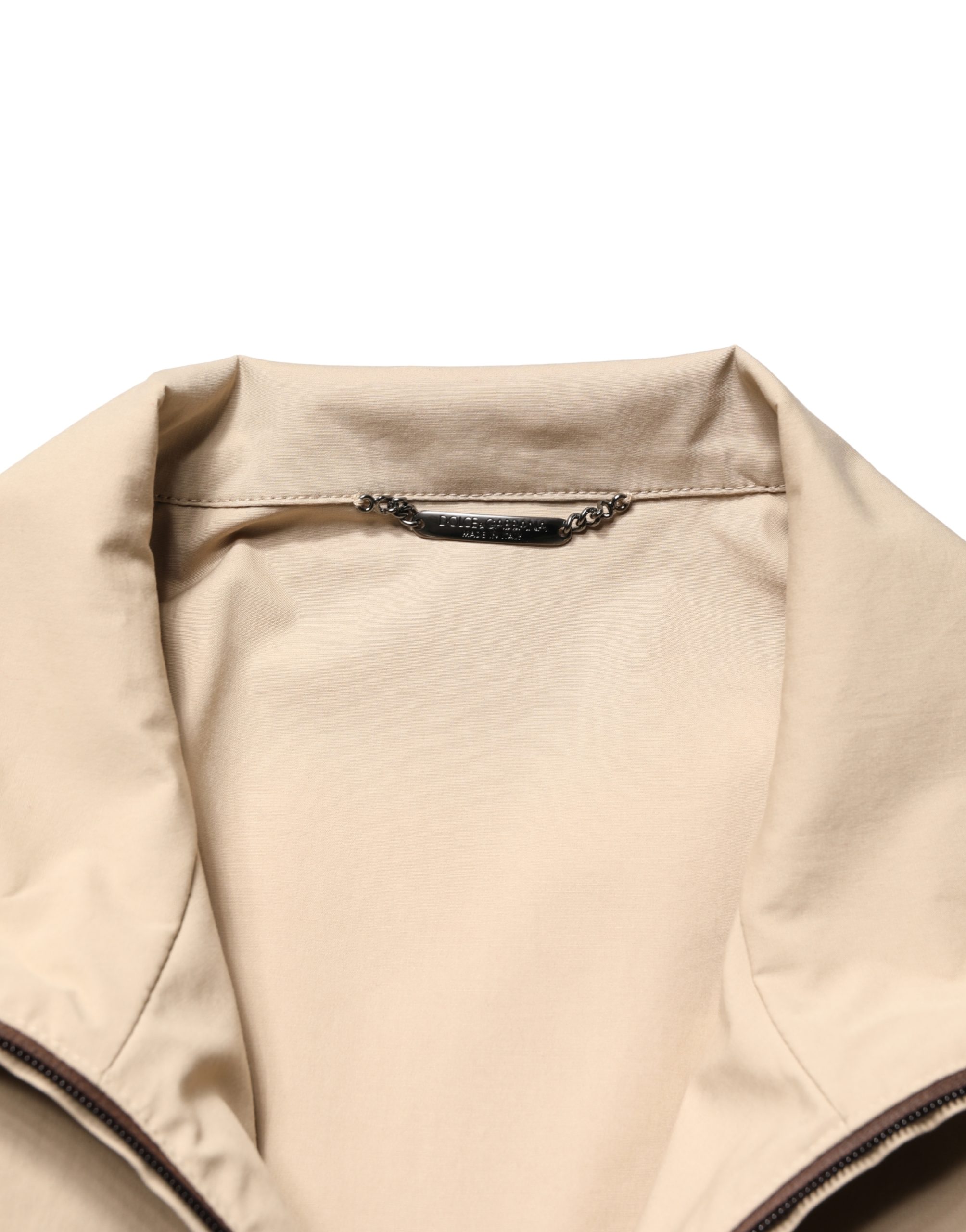Dolce & Gabbana Brown Beige Cotton Zip Windbreaker Jacket - Image 7