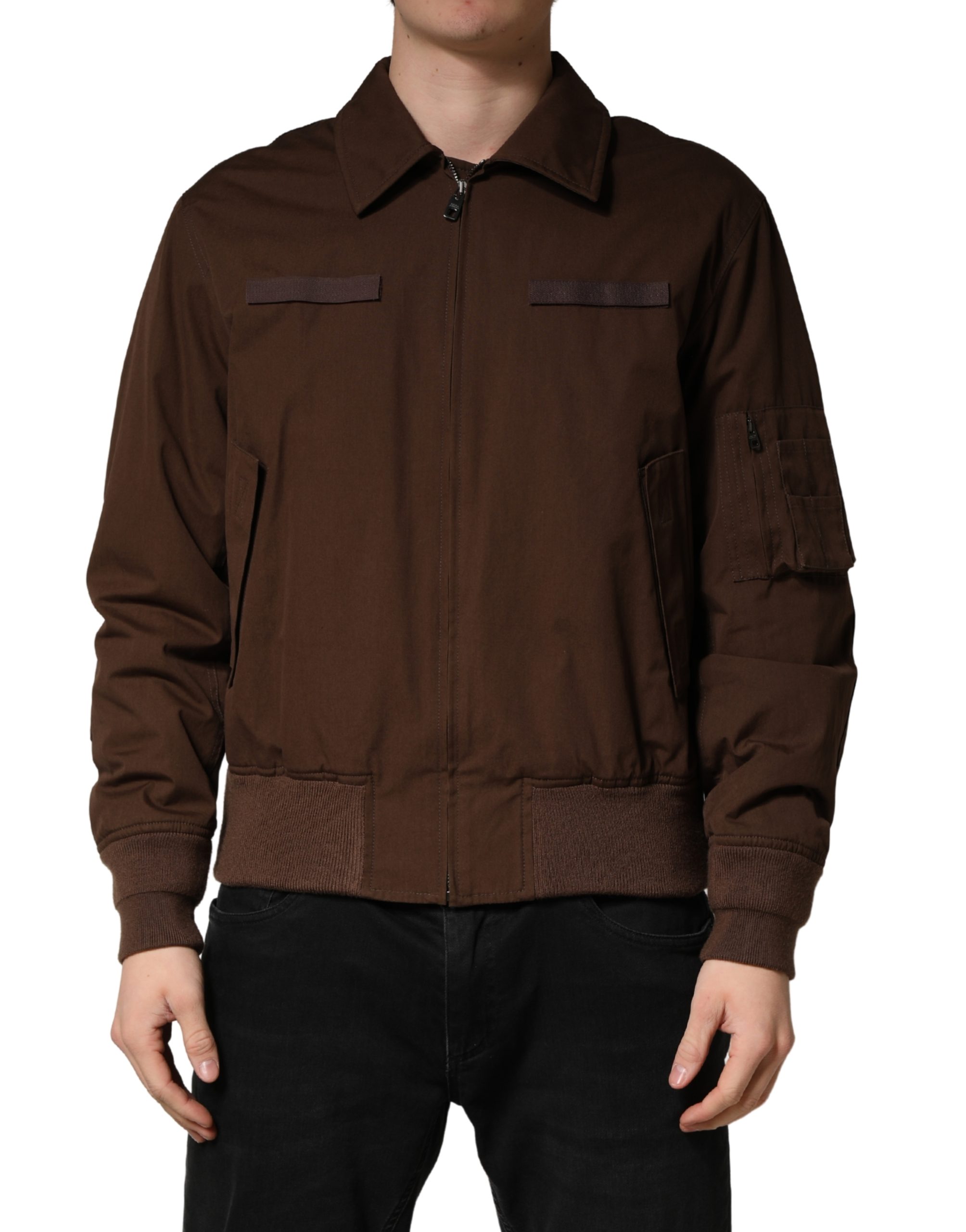 Dolce & Gabbana Brown Cotton Stretch Full Zip Bomber Jacket - Image 2