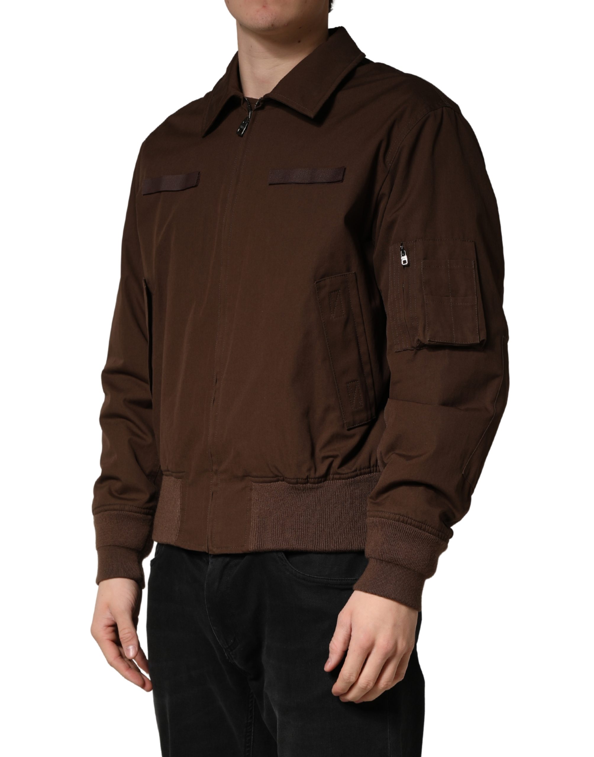 Dolce & Gabbana Brown Cotton Stretch Full Zip Bomber Jacket - Image 3
