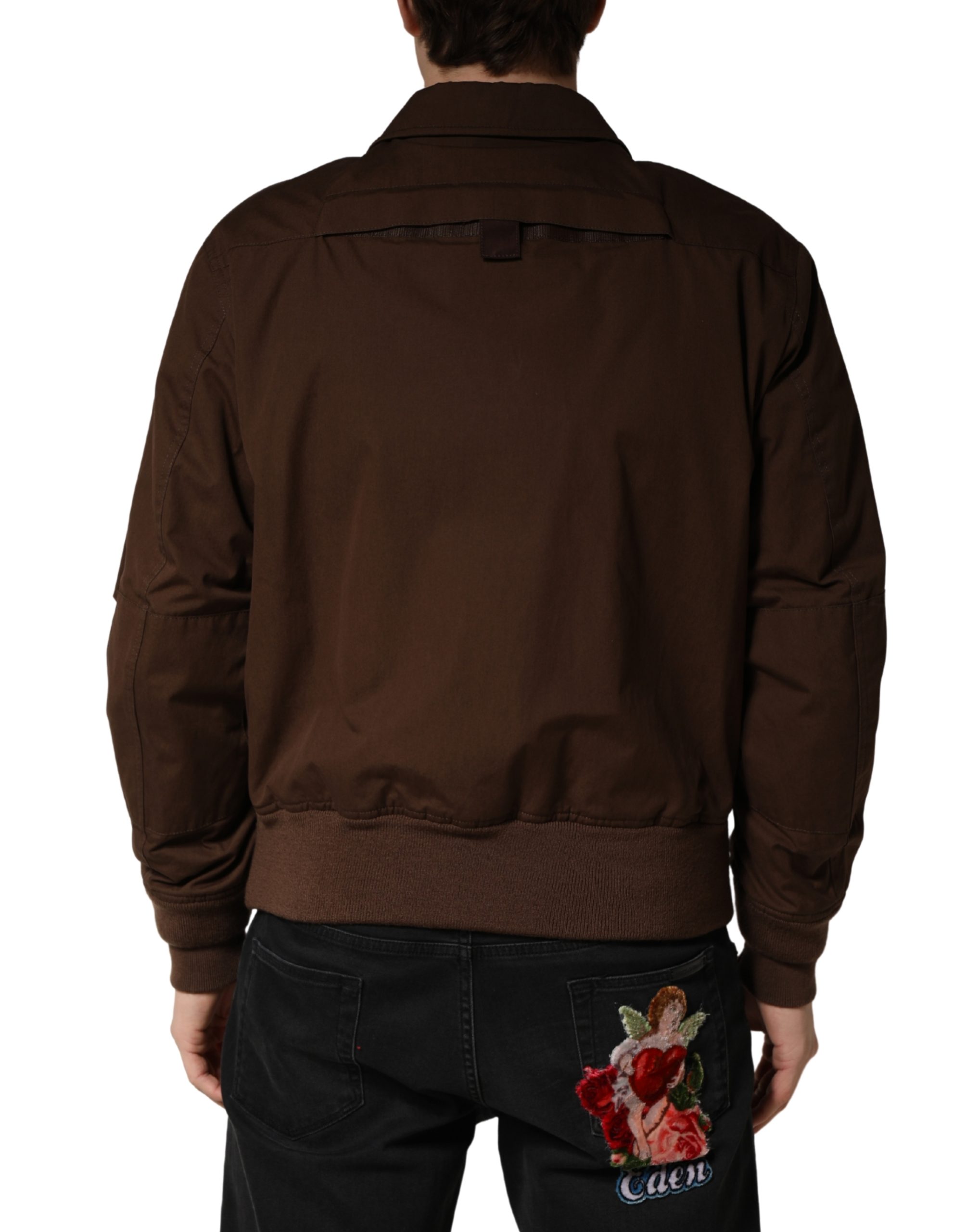 Dolce & Gabbana Brown Cotton Stretch Full Zip Bomber Jacket - Image 4
