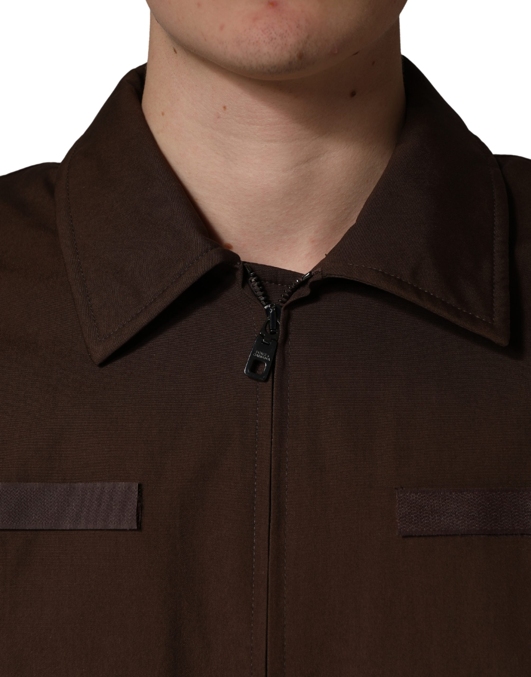 Dolce & Gabbana Brown Cotton Stretch Full Zip Bomber Jacket - Image 5