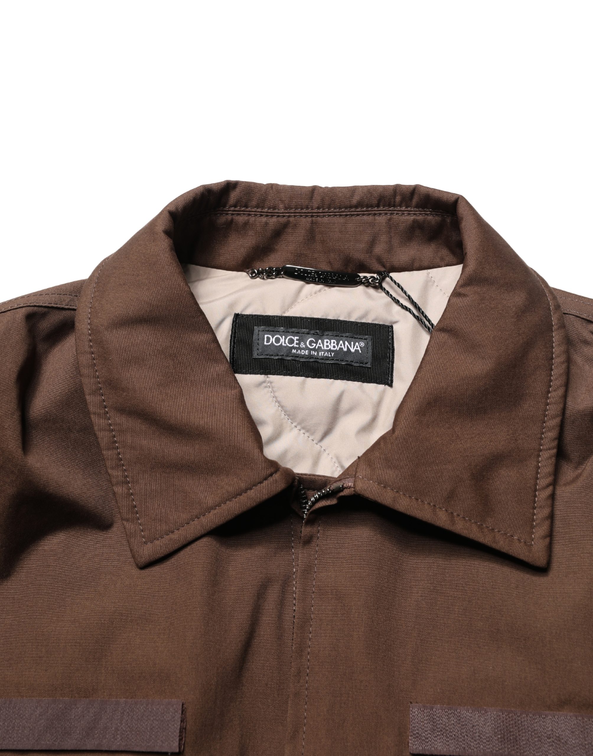 Dolce & Gabbana Brown Cotton Stretch Full Zip Bomber Jacket - Image 7
