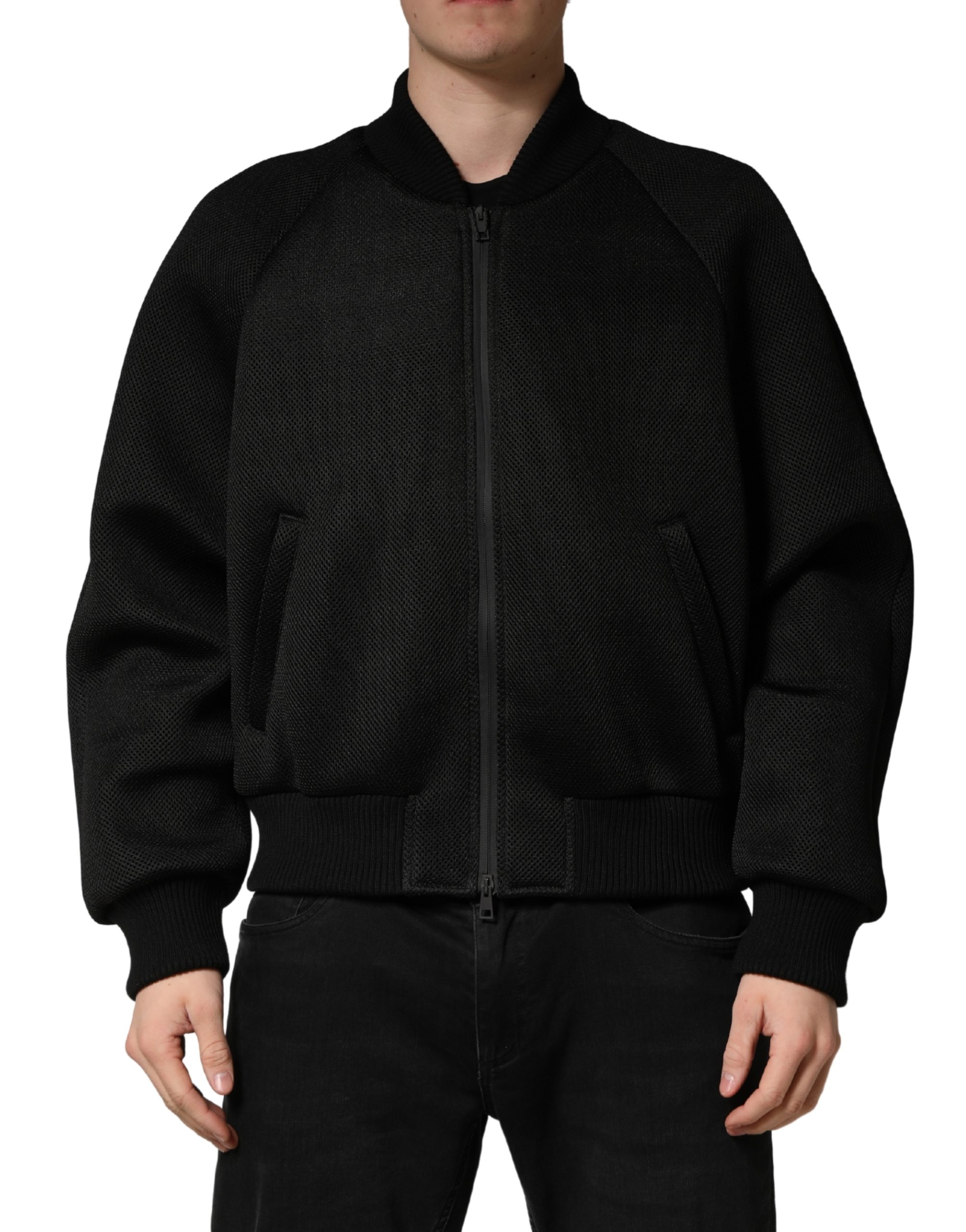 Dolce & Gabbana Men Black Nylon Full Zip Bomber Jacket - Image 2