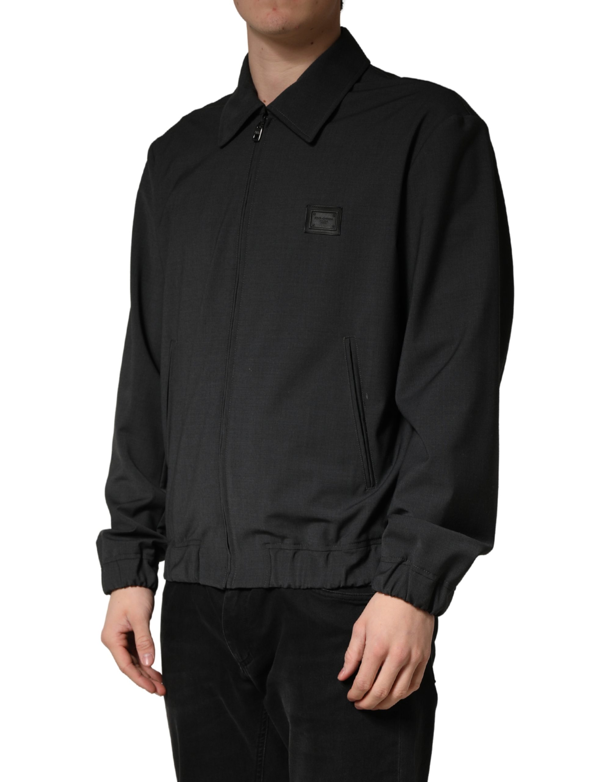 Dolce & Gabbana Black Wool Logo Full Zip Men Bomber Jacket - Image 3