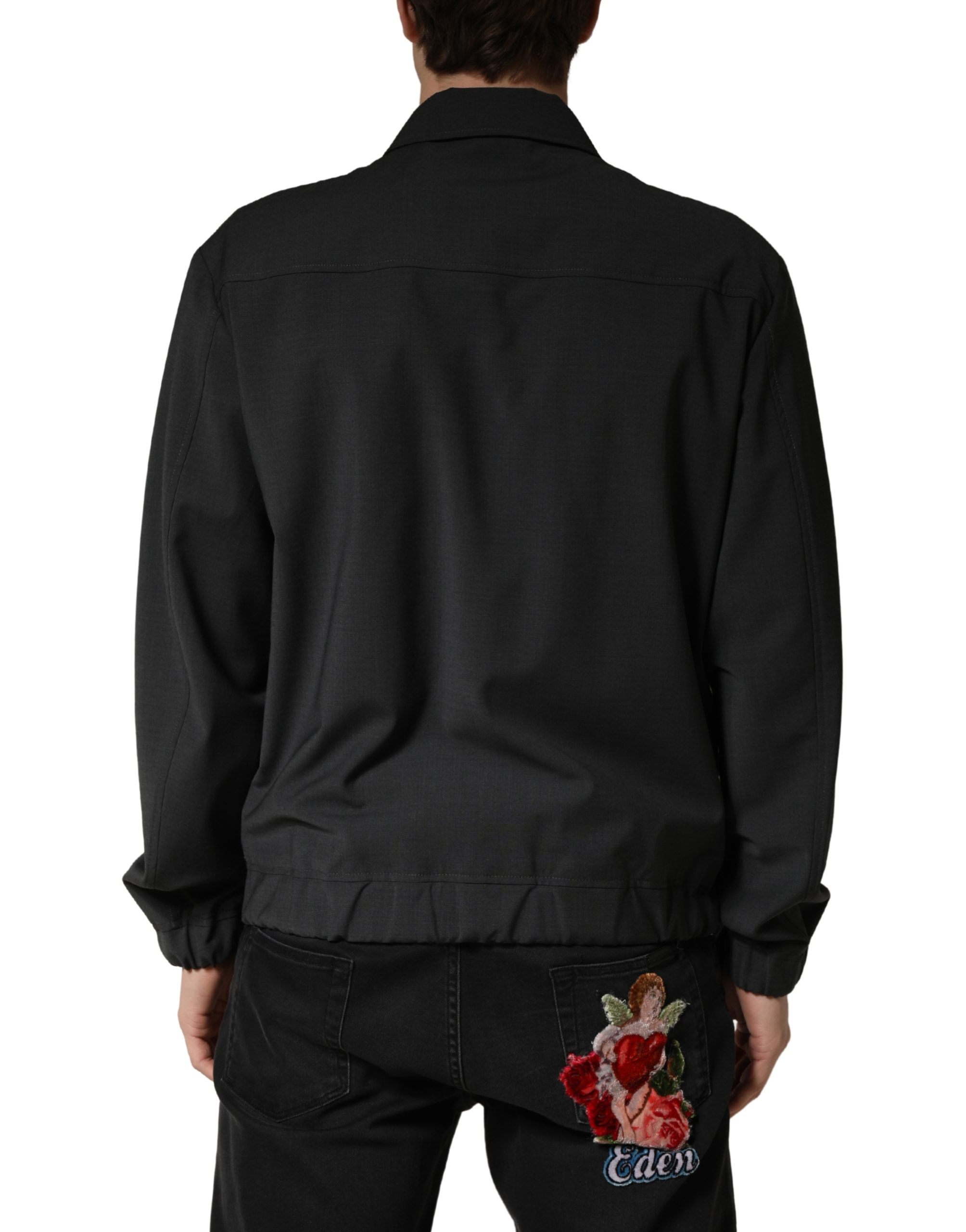Dolce & Gabbana Black Wool Logo Full Zip Men Bomber Jacket - Image 4