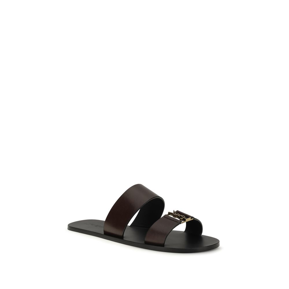 Saint Laurent Brown Calf Leather Bos Taurus Flat Sandals - Image 2