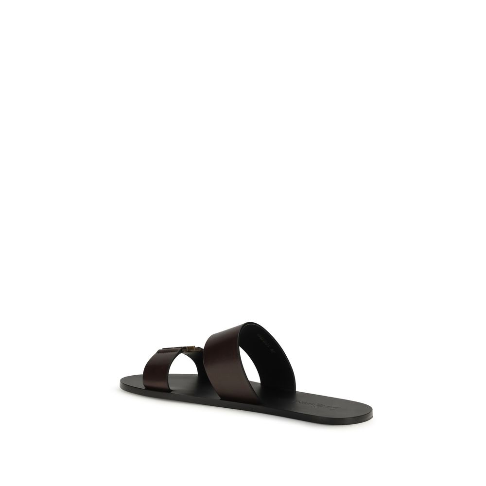 Saint Laurent Brown Calf Leather Bos Taurus Flat Sandals - Image 3