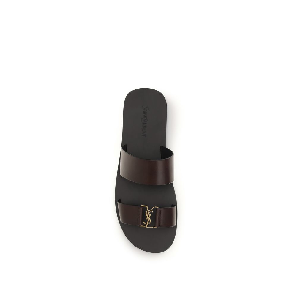Saint Laurent Brown Calf Leather Bos Taurus Flat Sandals - Image 4