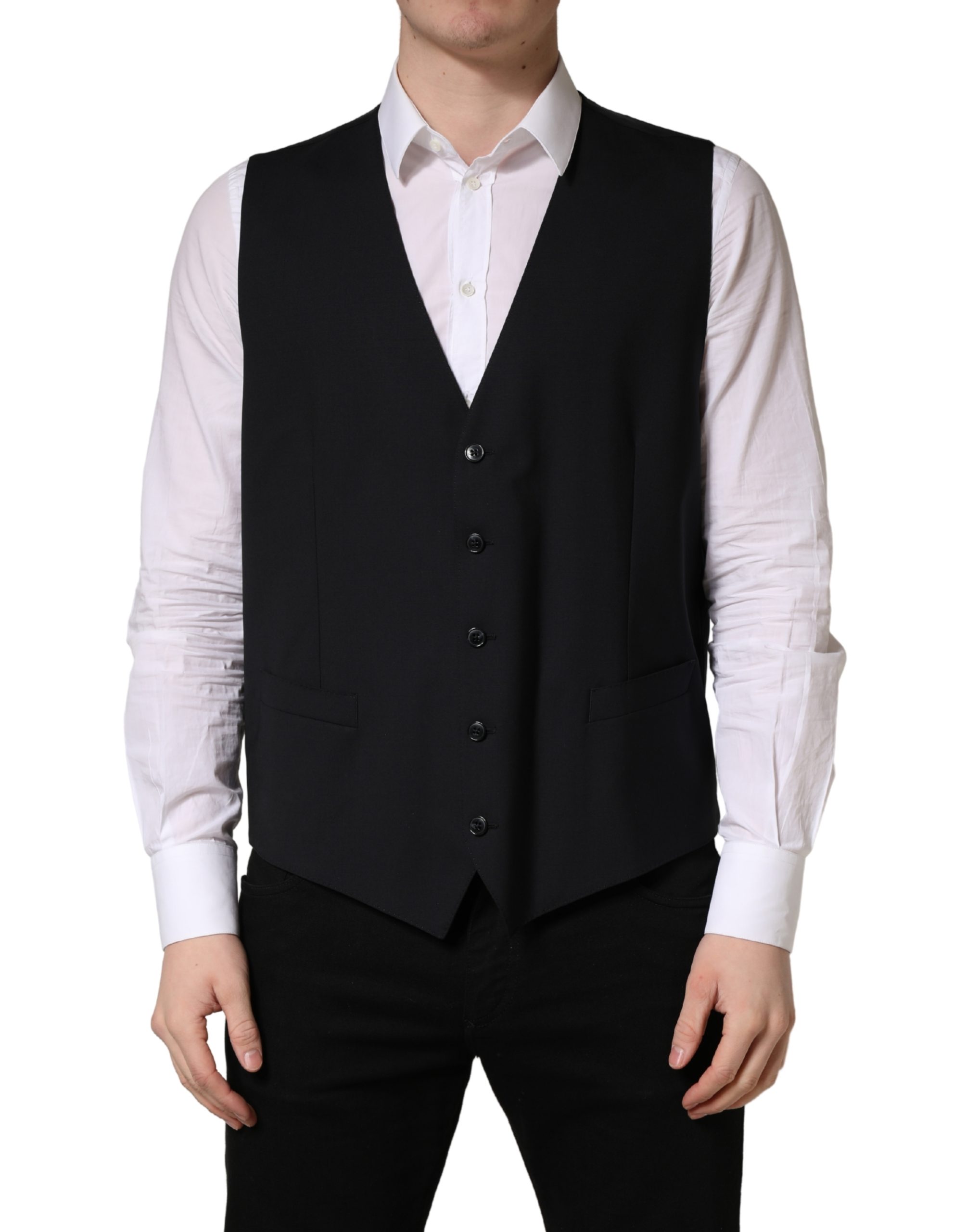 Dolce & Gabbana Black Wool Single Breasted Waistcoat Vest - Image 2